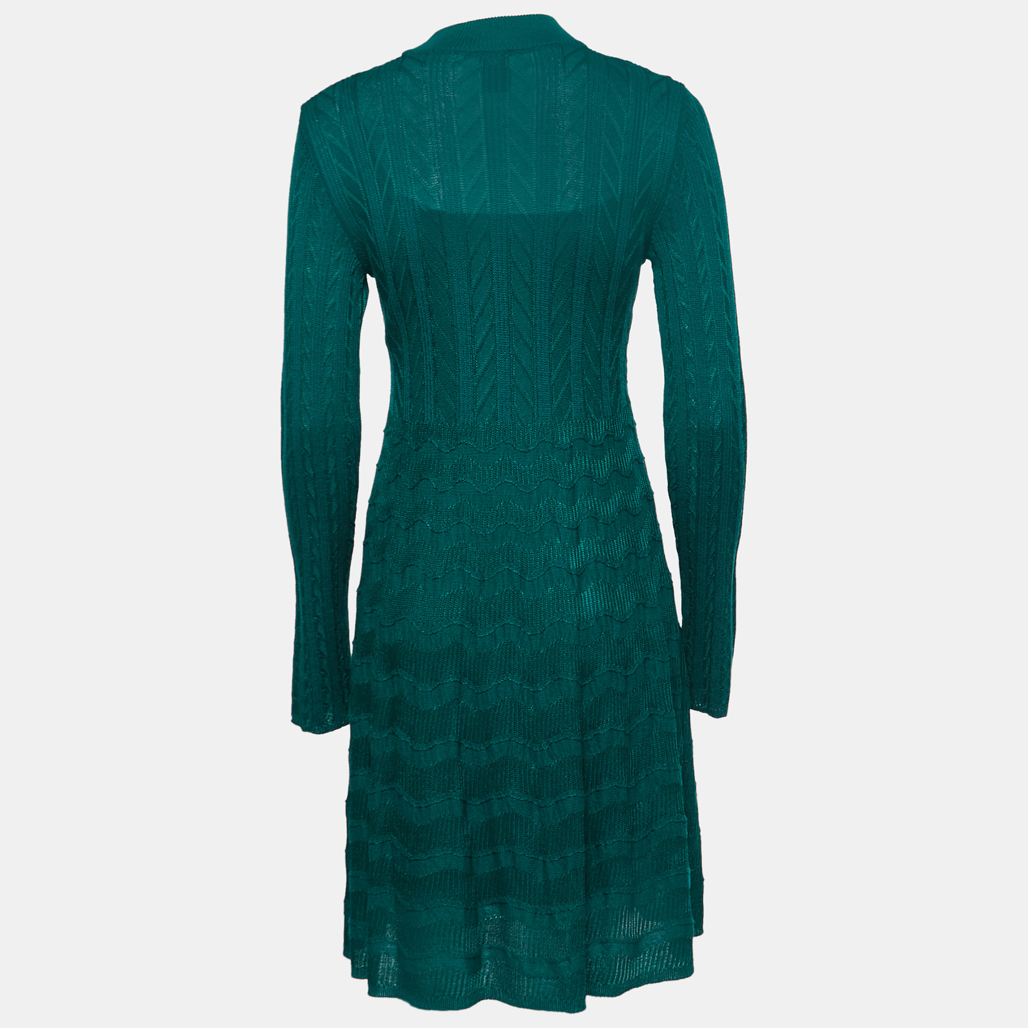 

Missoni Green Patterned Knit High Neck Long Sleeve Midi Dress