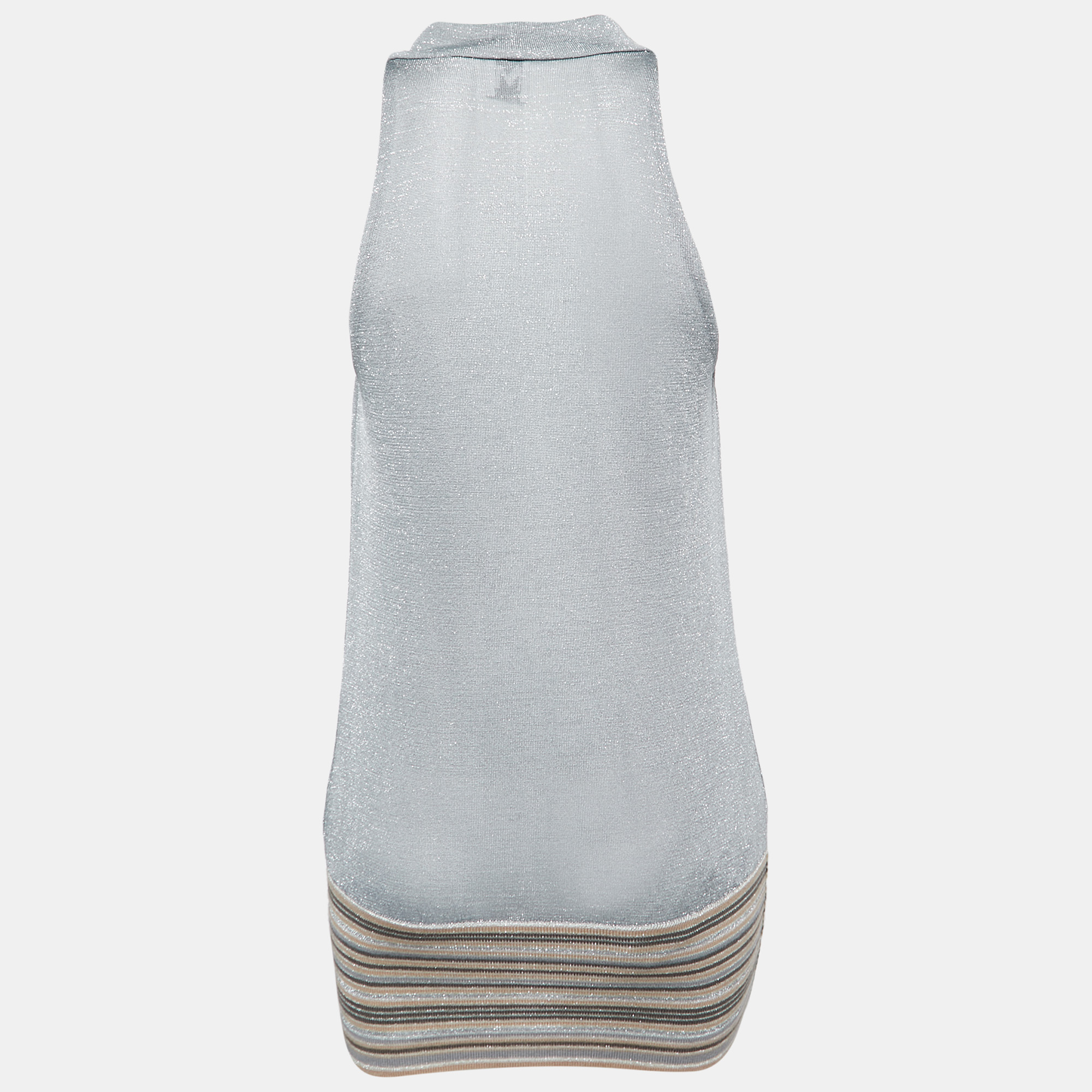 

M Missoni Silver Knit Cowl Neck Sleeveless Top