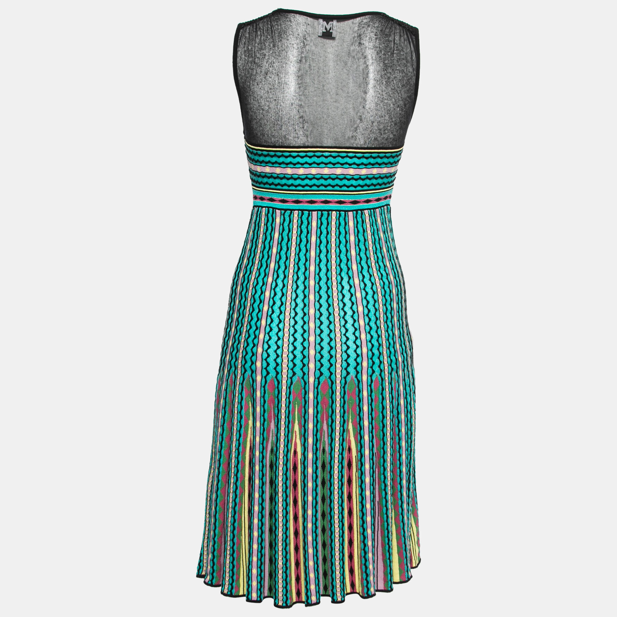 

M Missoni Multicolor Patterned Knit Sleeveless Flared Dress