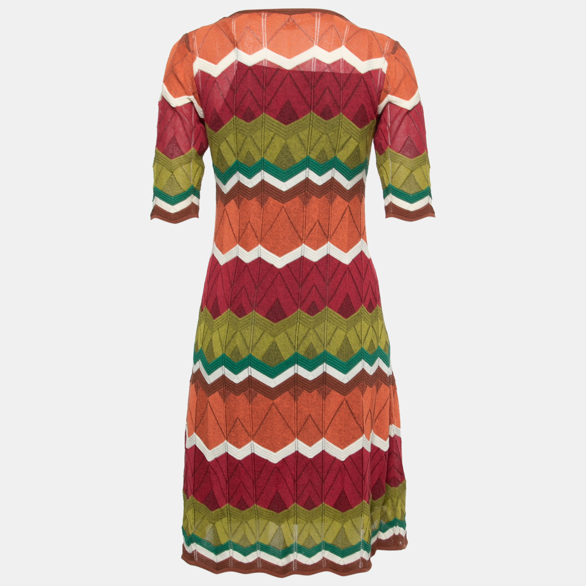 

Missoni Multicolor Chevron Patterned Knit Flared Dress