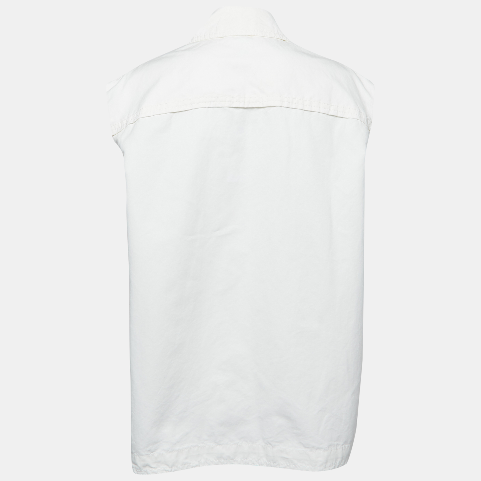 

Missoni White Cotton and Ramie Single-Breasted Sleeveless Jacket