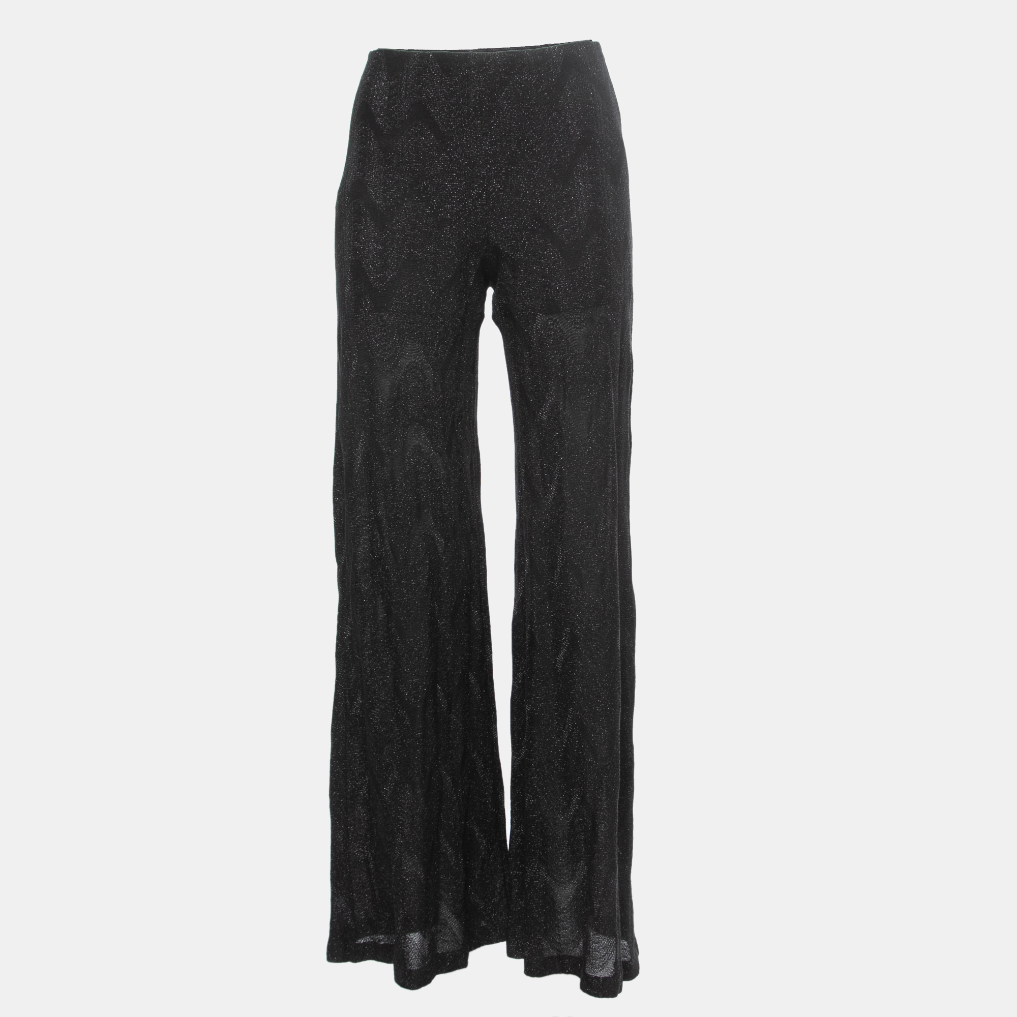 Pre Owned M Missoni Black Lurex Knit Wide Leg Pants S