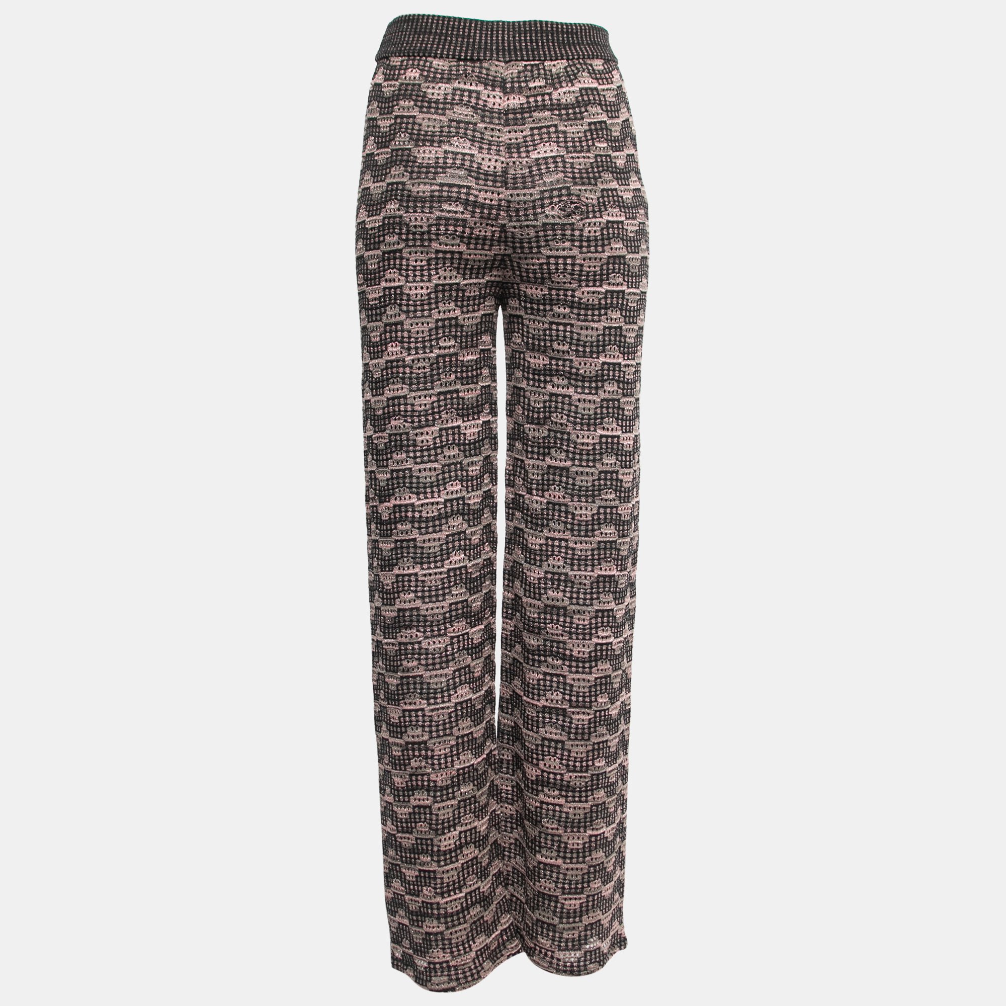 

M Missoni Black/Pink Patterned Lurex Knit Wide Leg Pants