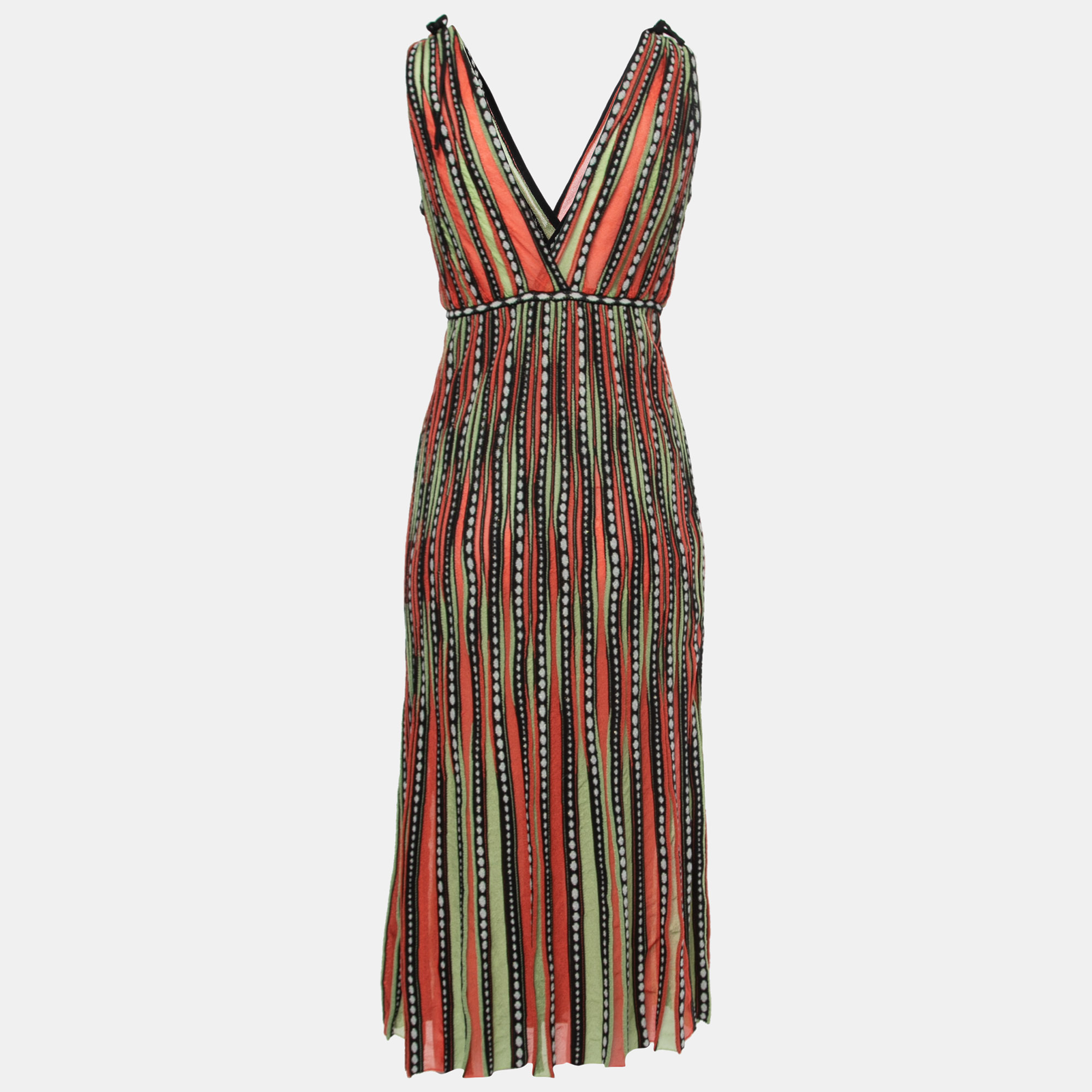 

M Missoni Multicolor Alga and Bubble Pattern Knit Sleeveless Midi Dress