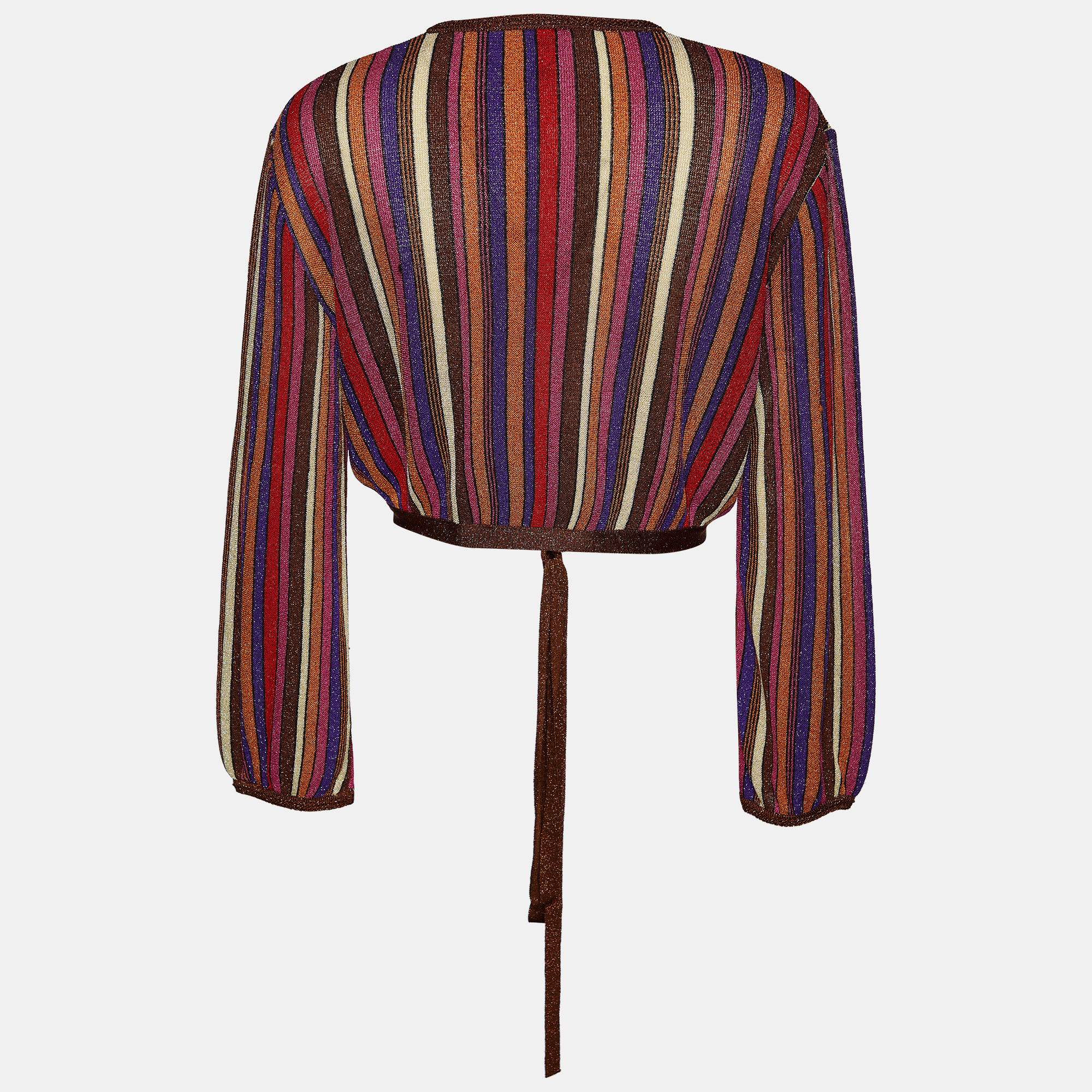 

M Missoni Multicolor Striped Lurex Knit Tie Detail Cropped Shrug