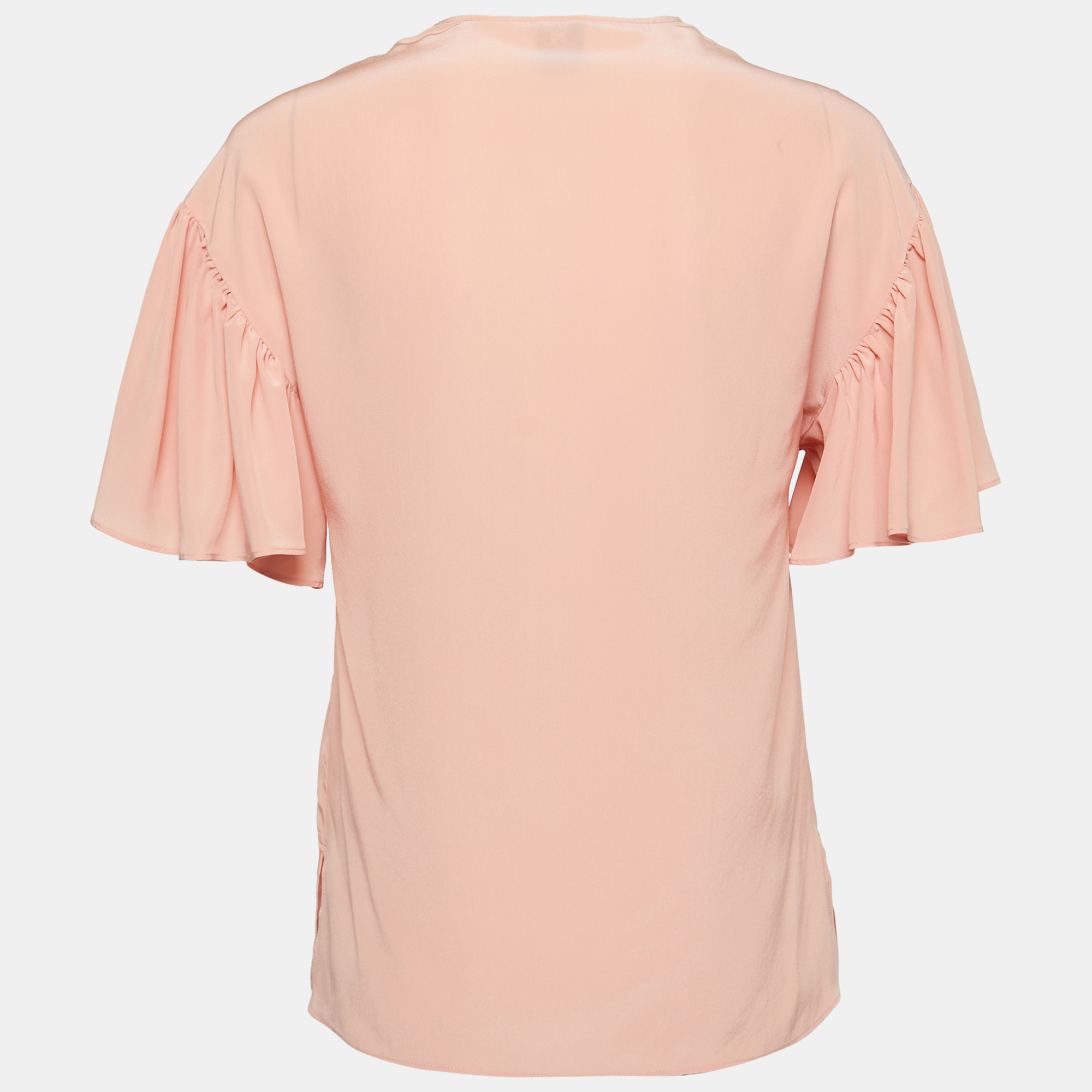 

M Missoni Peach Silk V-Neck Short Sleeve Blouse, Orange