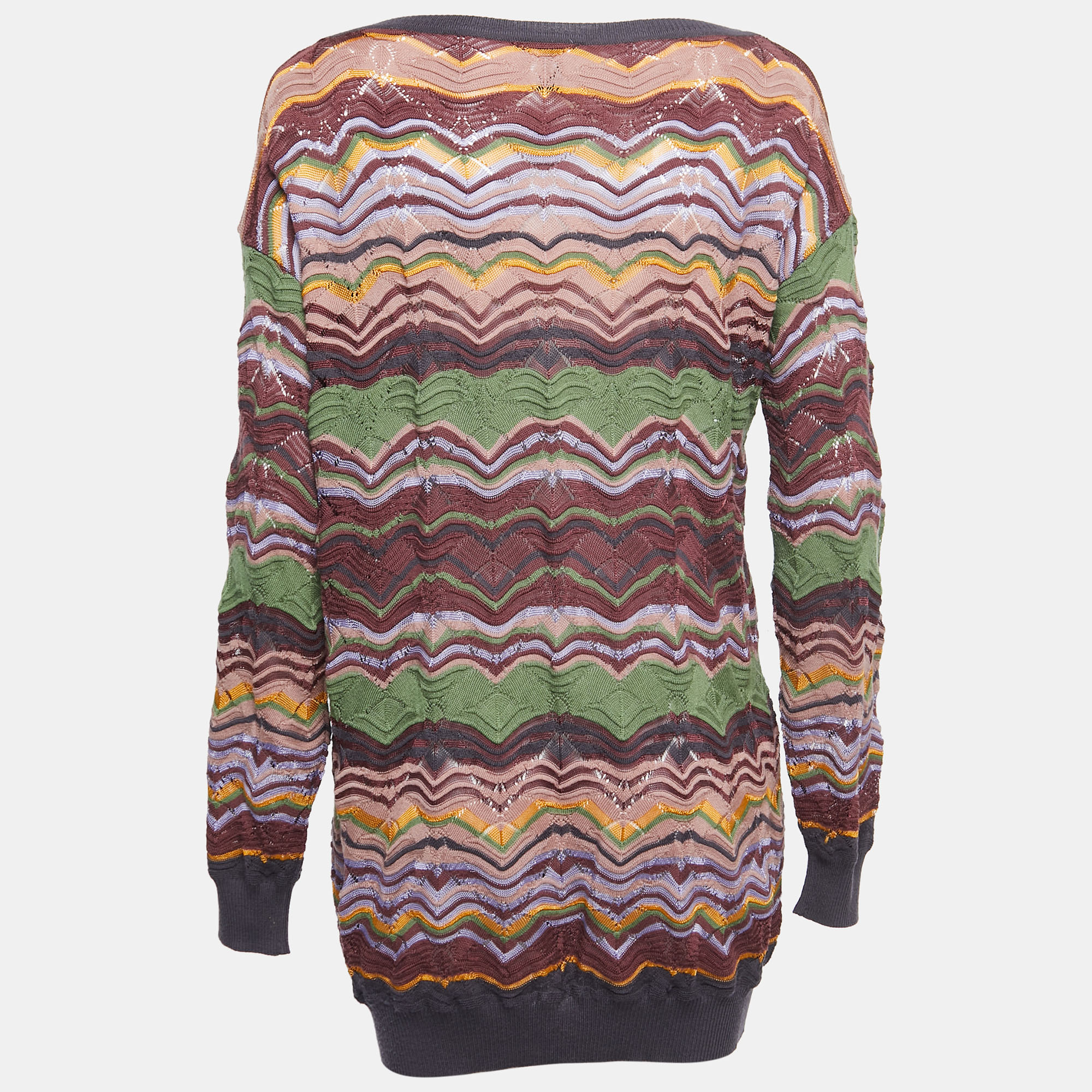 

M Missoni Multicolor Patterned Perforated Knit Crew Neck Sweater