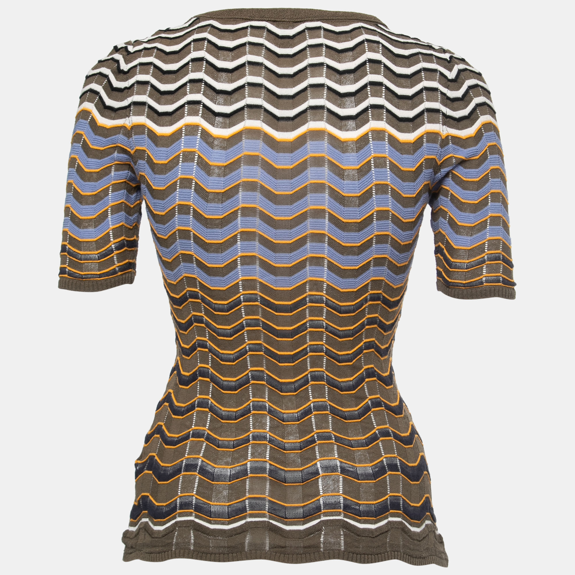 

M Missoni Multicolor Patterned Knit Crew Neck Half Sleeve Top