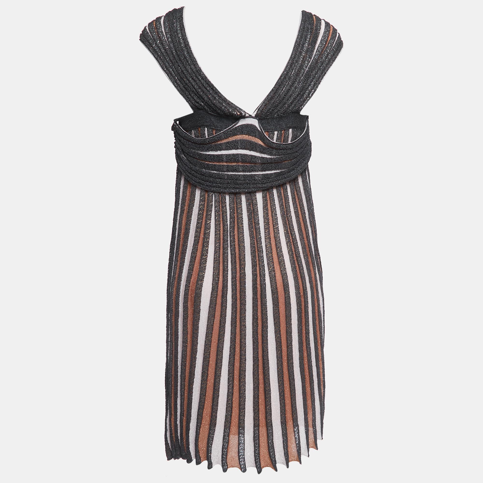

M Missoni Multicolor Striped Lurex Knit Draped Midi Dress