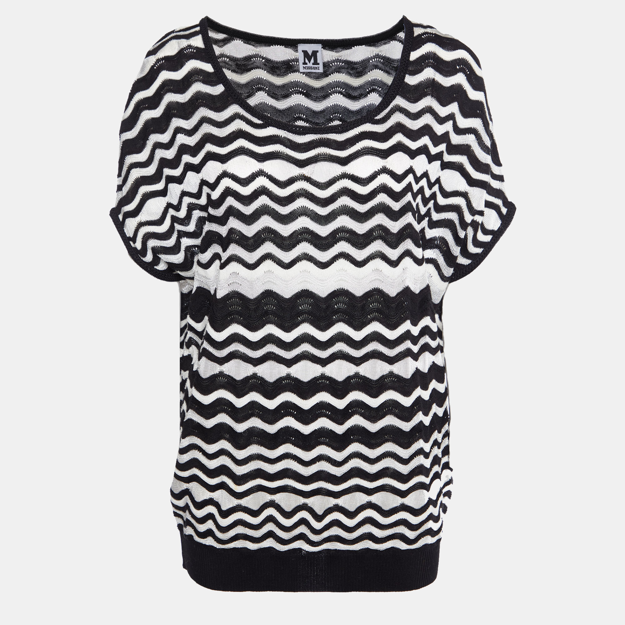 Pre-owned M Missoni Monochrome Patterned Knit Top S In Black