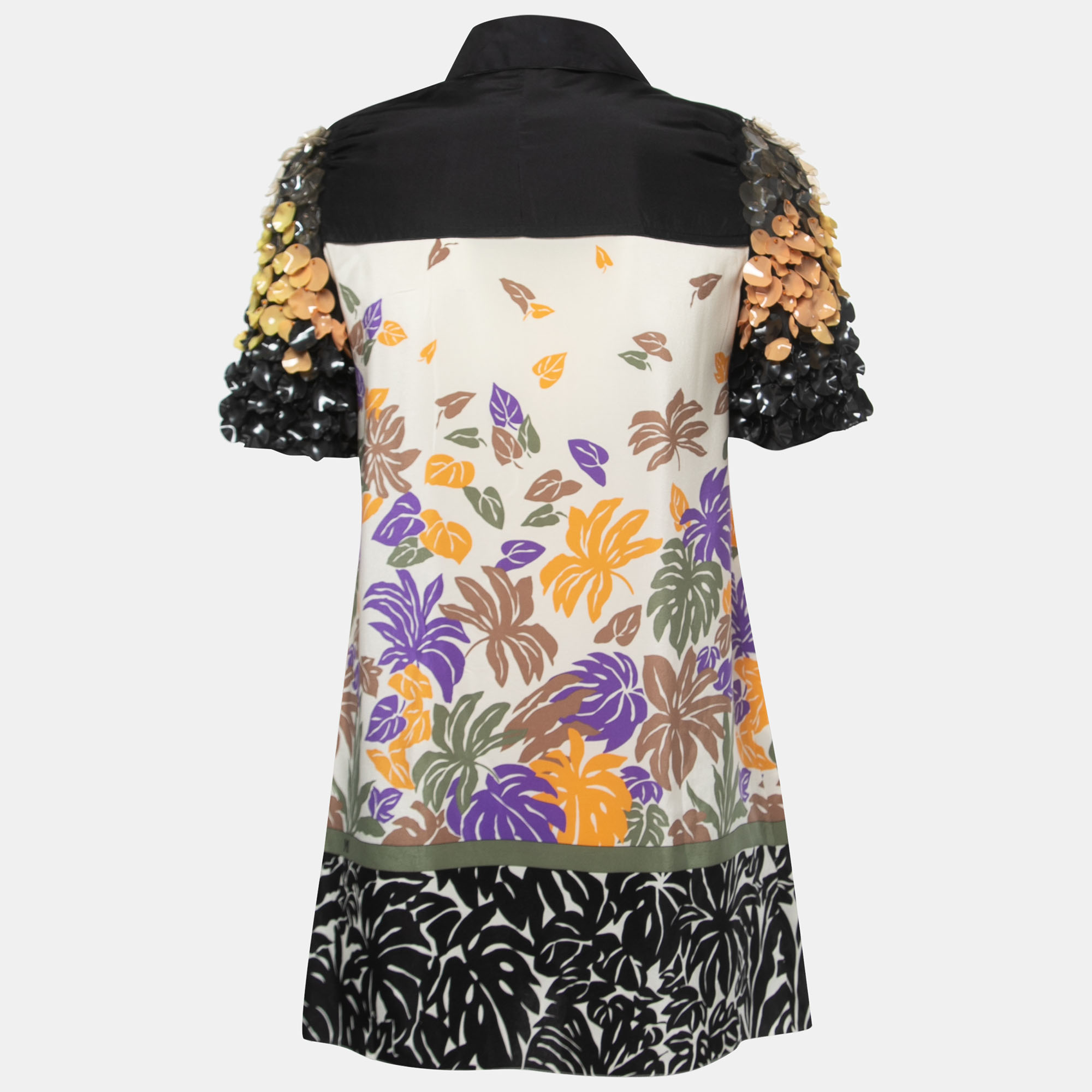 

M Missoni Multicolor Floral Print Silk Embellished Sleeve Detail Mini Shirt Dress