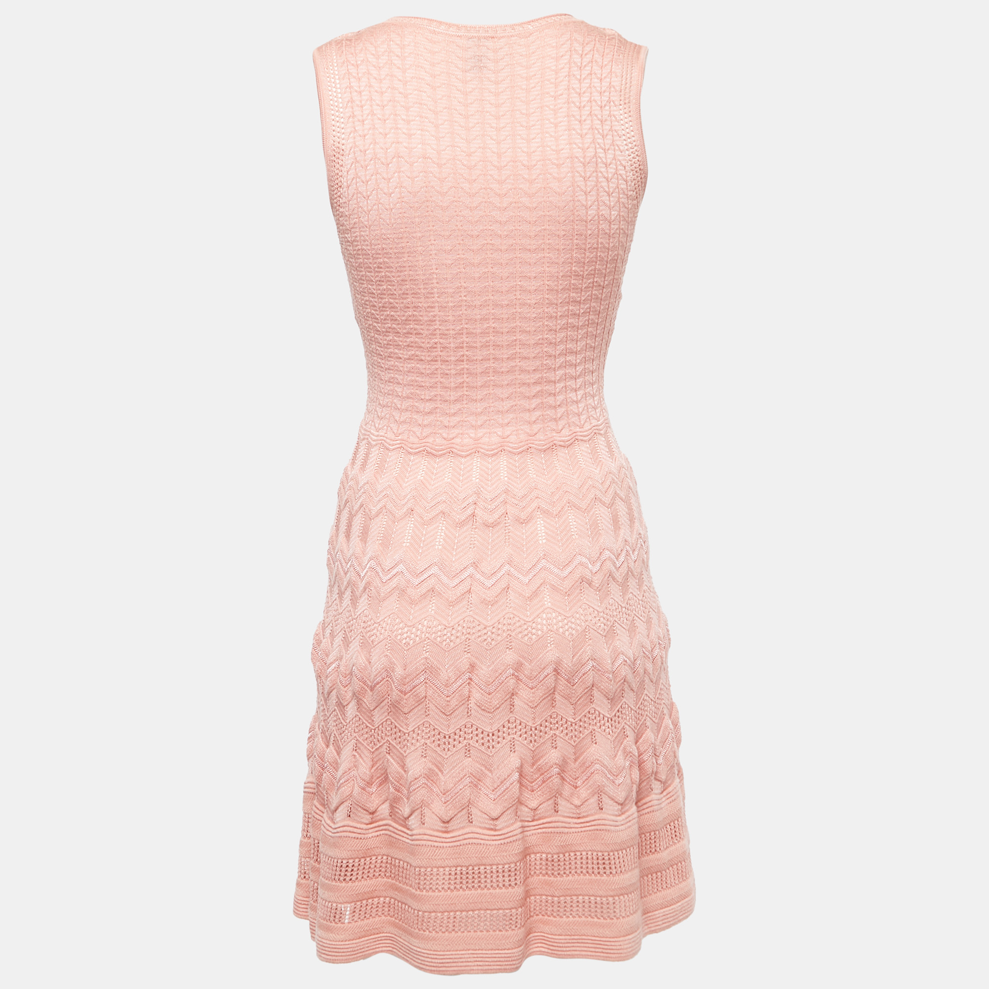 

M Missoni Pink Perforated Knit Sleeveless Skater Dress IT 38