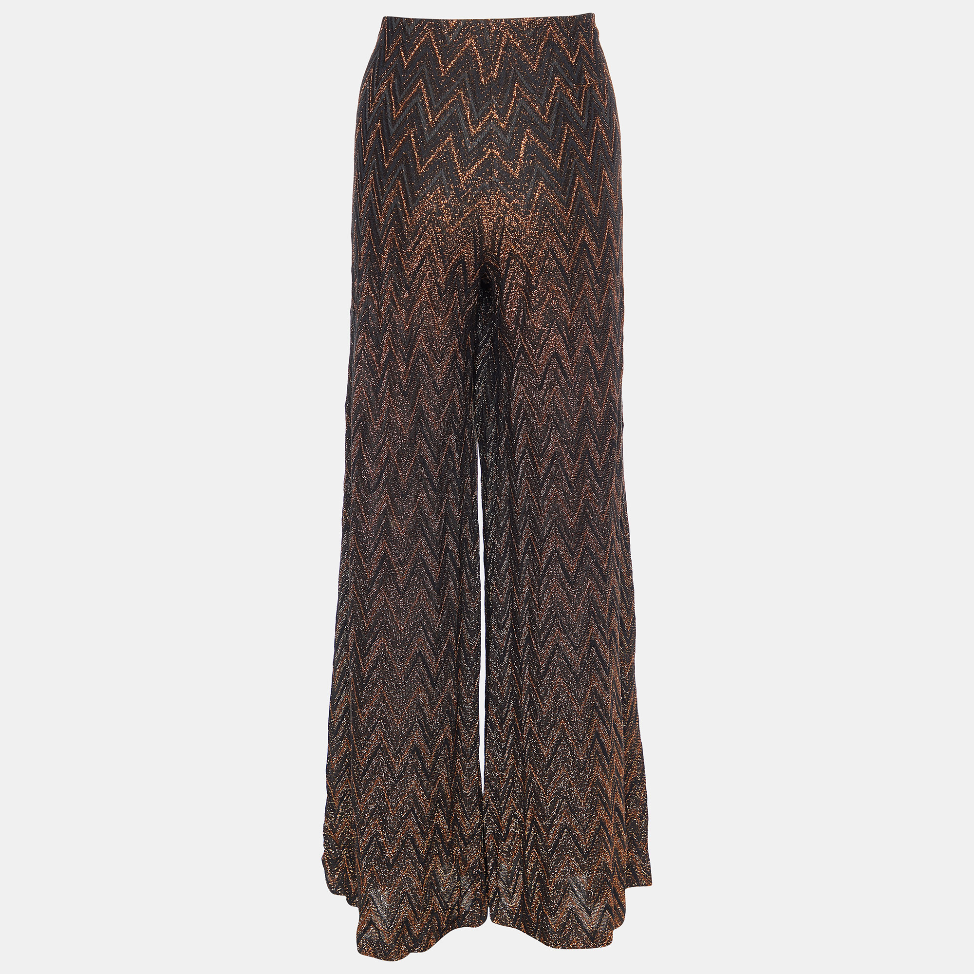 

Missoni Brown Lurex Knit Chevron Pattern Palazzo Pants