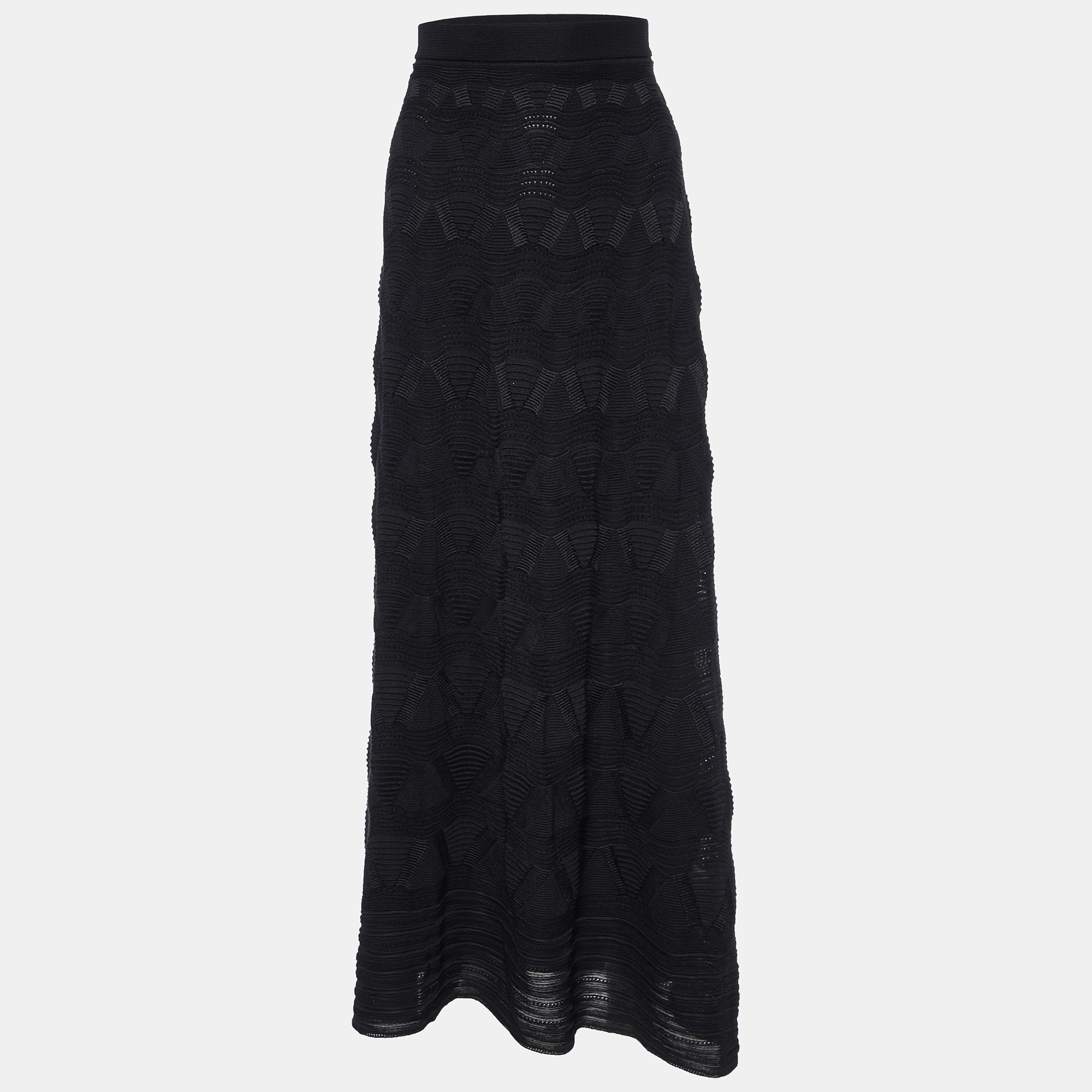 

M Missoni Black Wool Patterned Knit Maxi Skirt