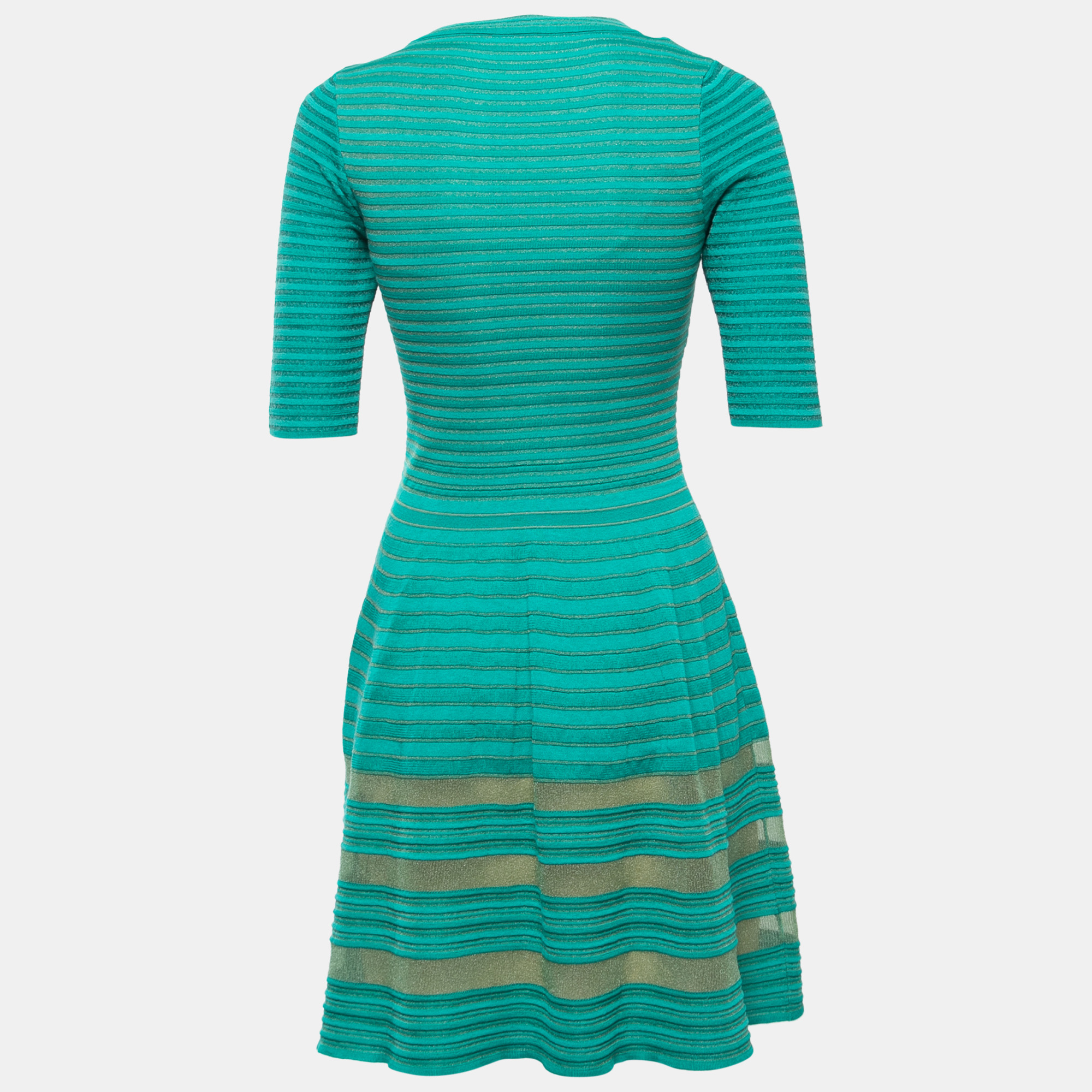 

M Missoni Green Striped Patterned Knit Mini Dress