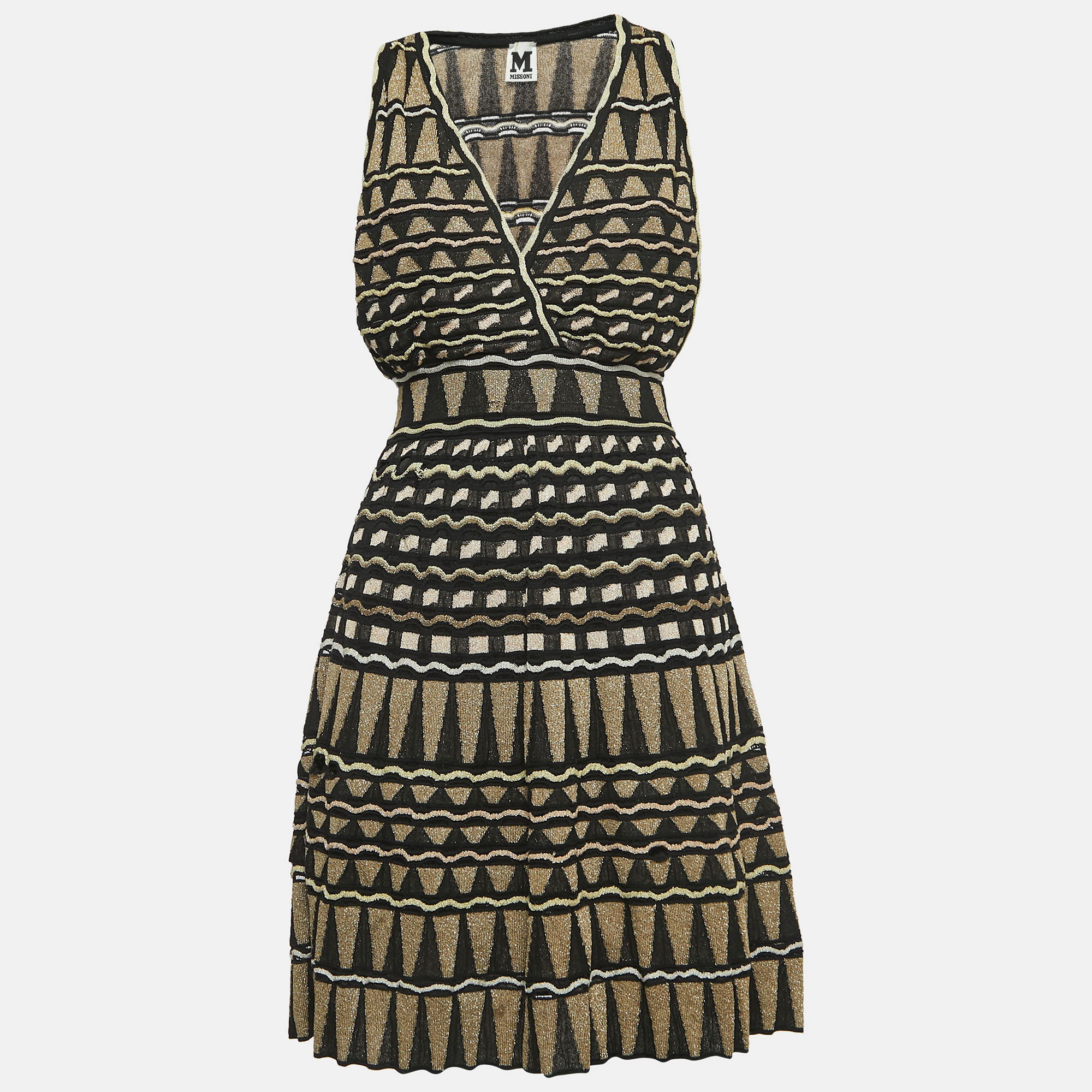 

M Missoni Black/Gold Lurex Knit Razer Back Mini Dress S