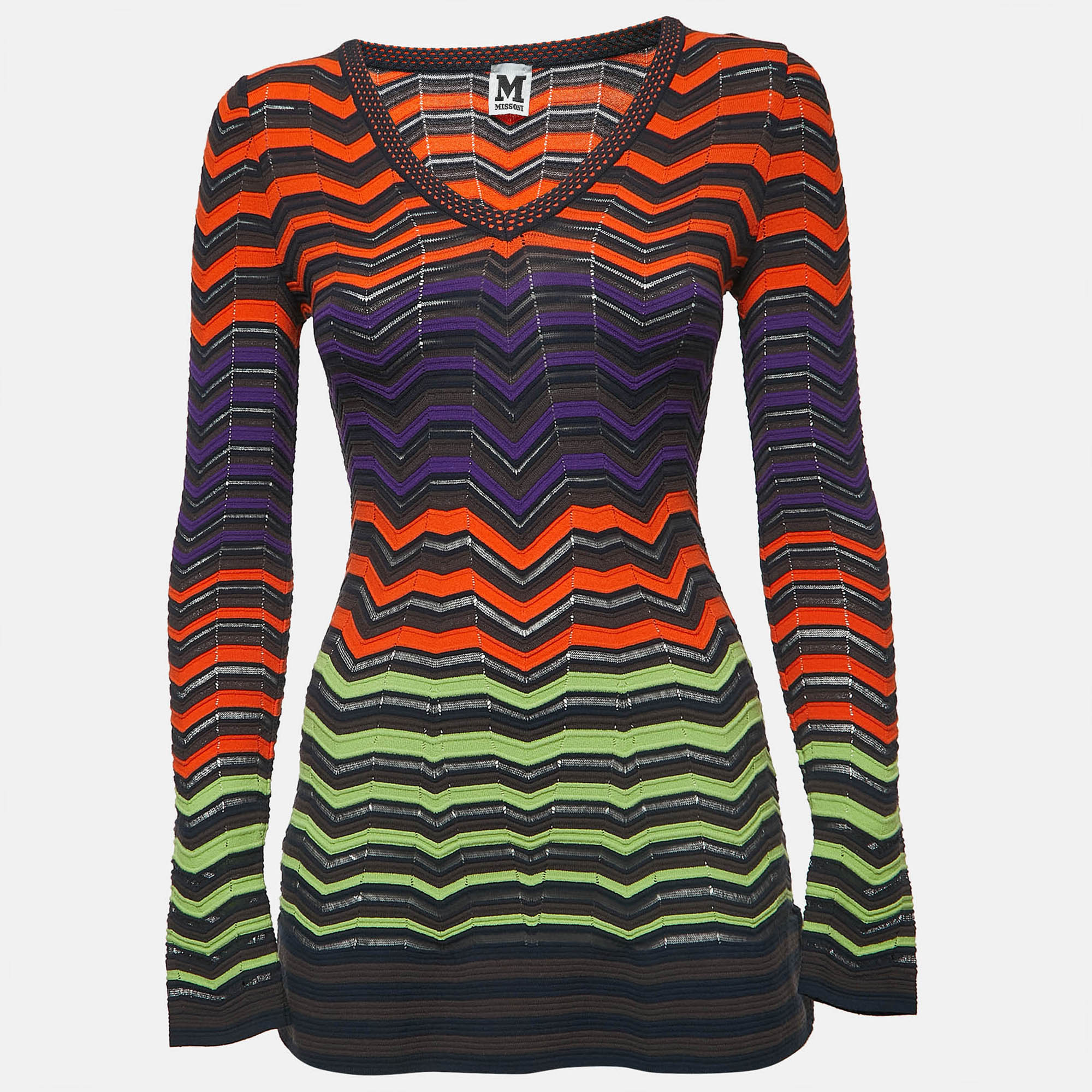 

M Missoni Multicolor Patterned Knit Long Sleeve A-Line Top