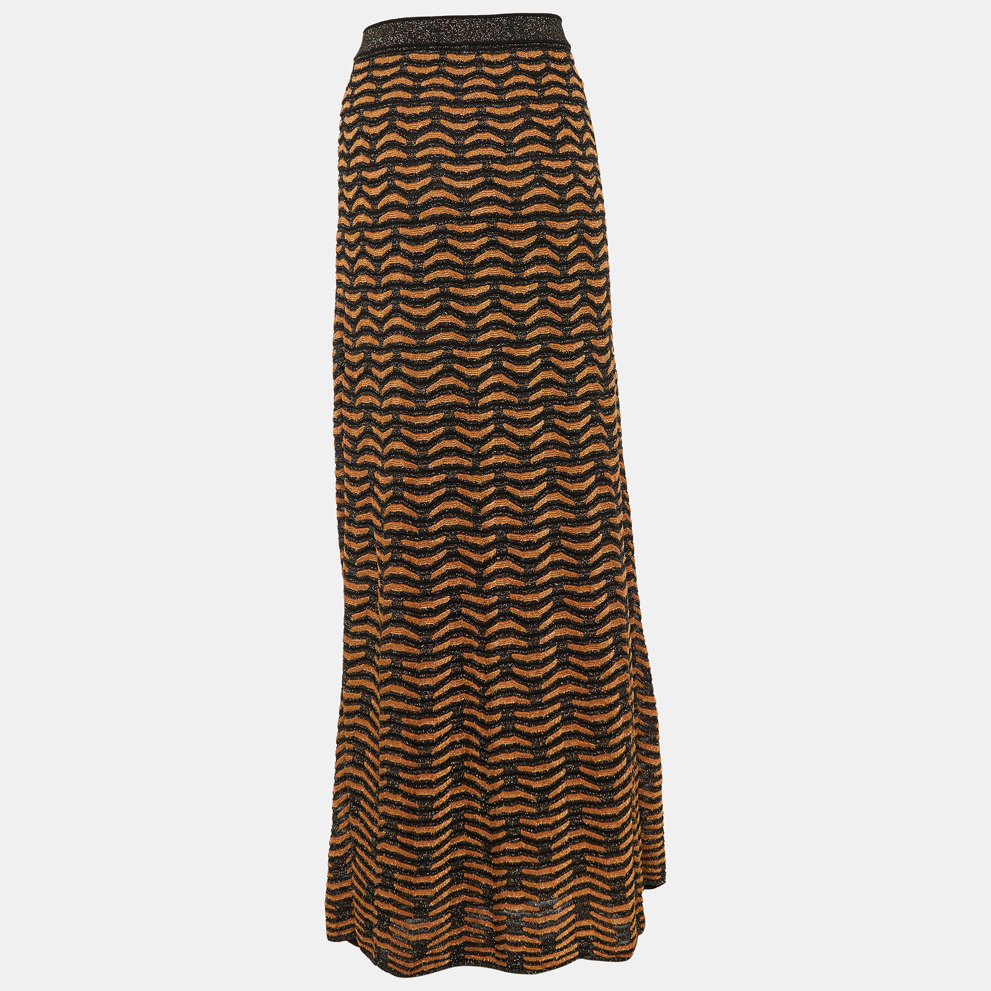 

M Missoni Brown & Black Patterned Lurex Knit Maxi Skirt
