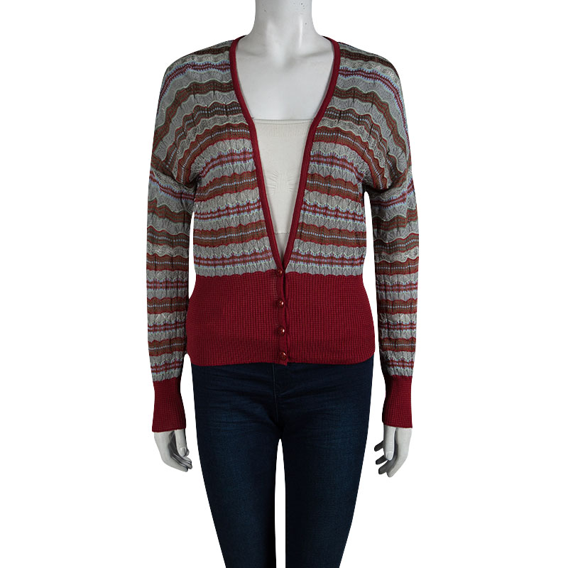 

Missoni Multicolor Patterned Perforated Knit Cardigan