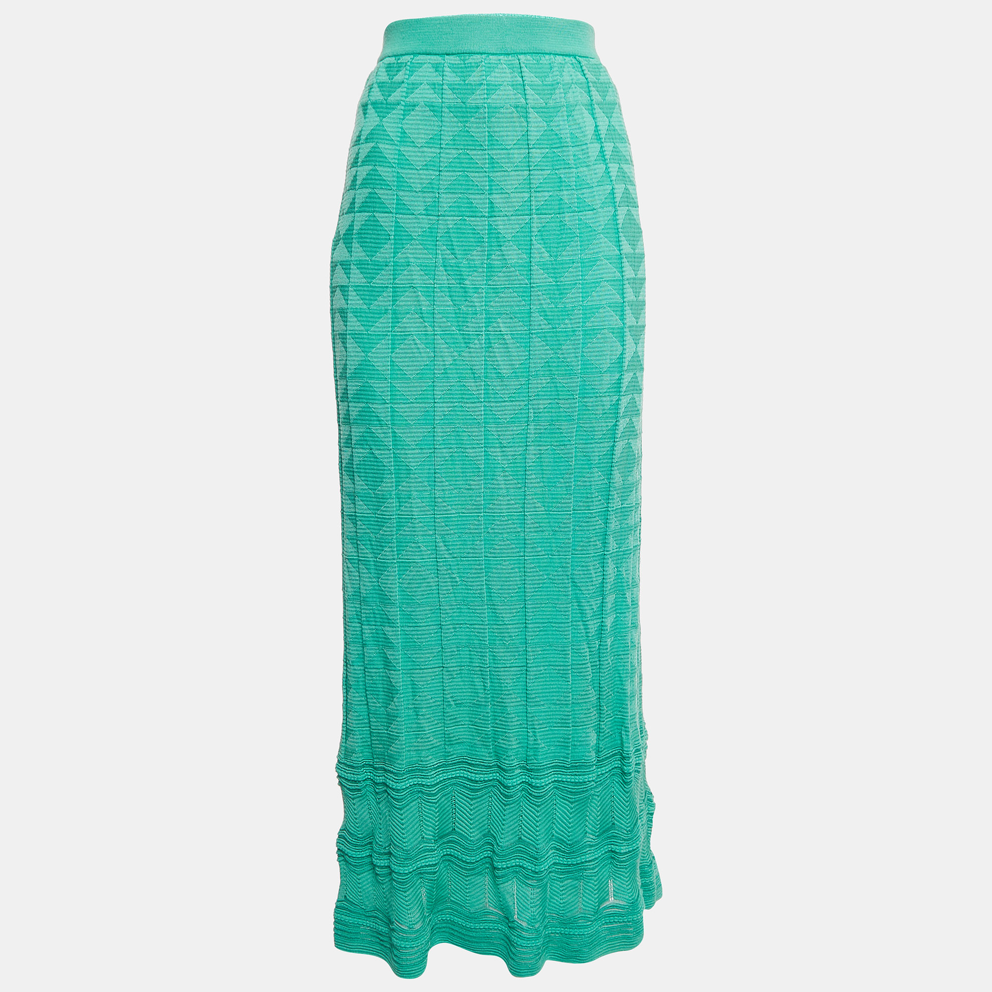 

M Missoni Mint Green Patterned Knit Elasticated Waist Maxi Skirt