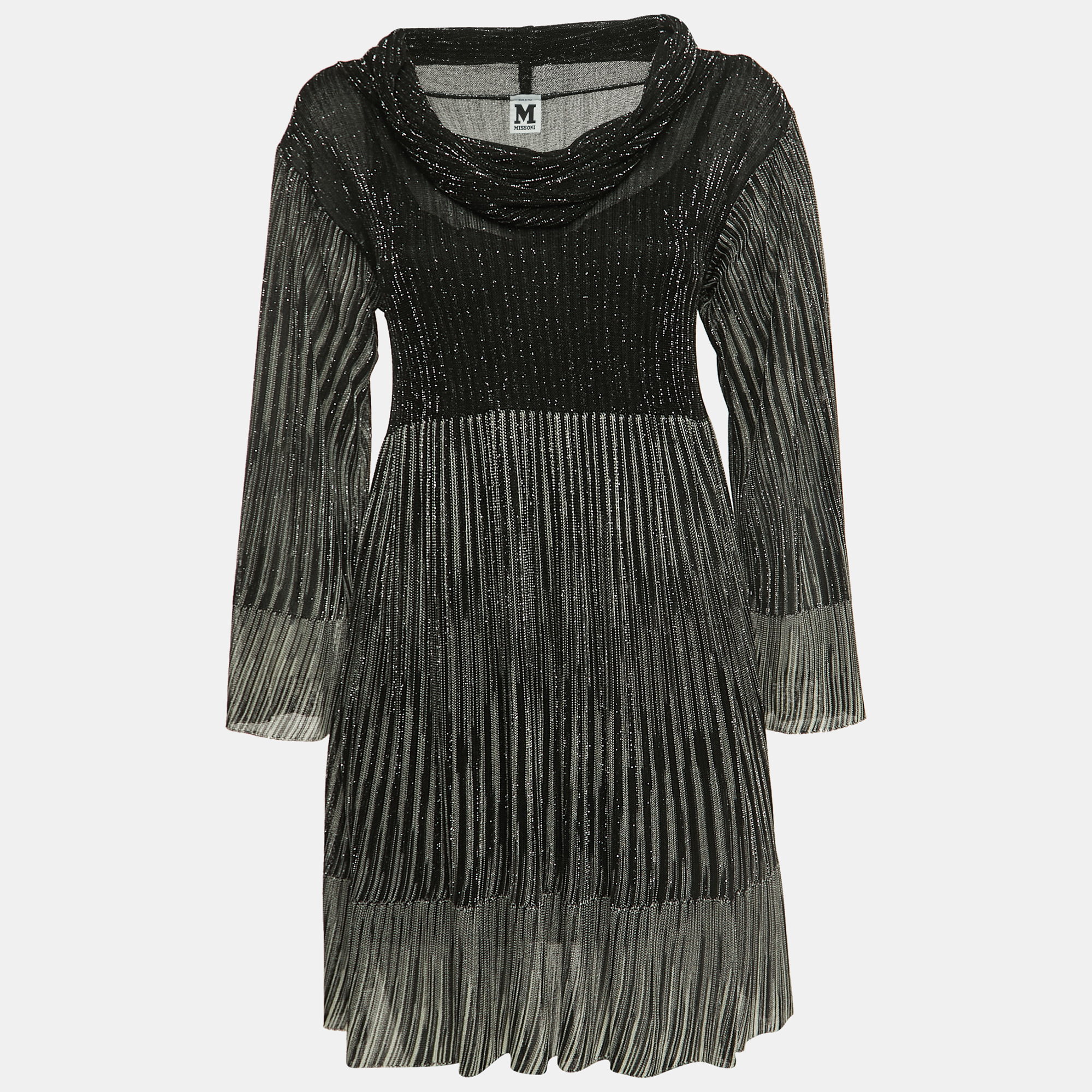 Pre Owned M Missoni Black Lurex Knit Off Shoulder Flared Mini Dress M