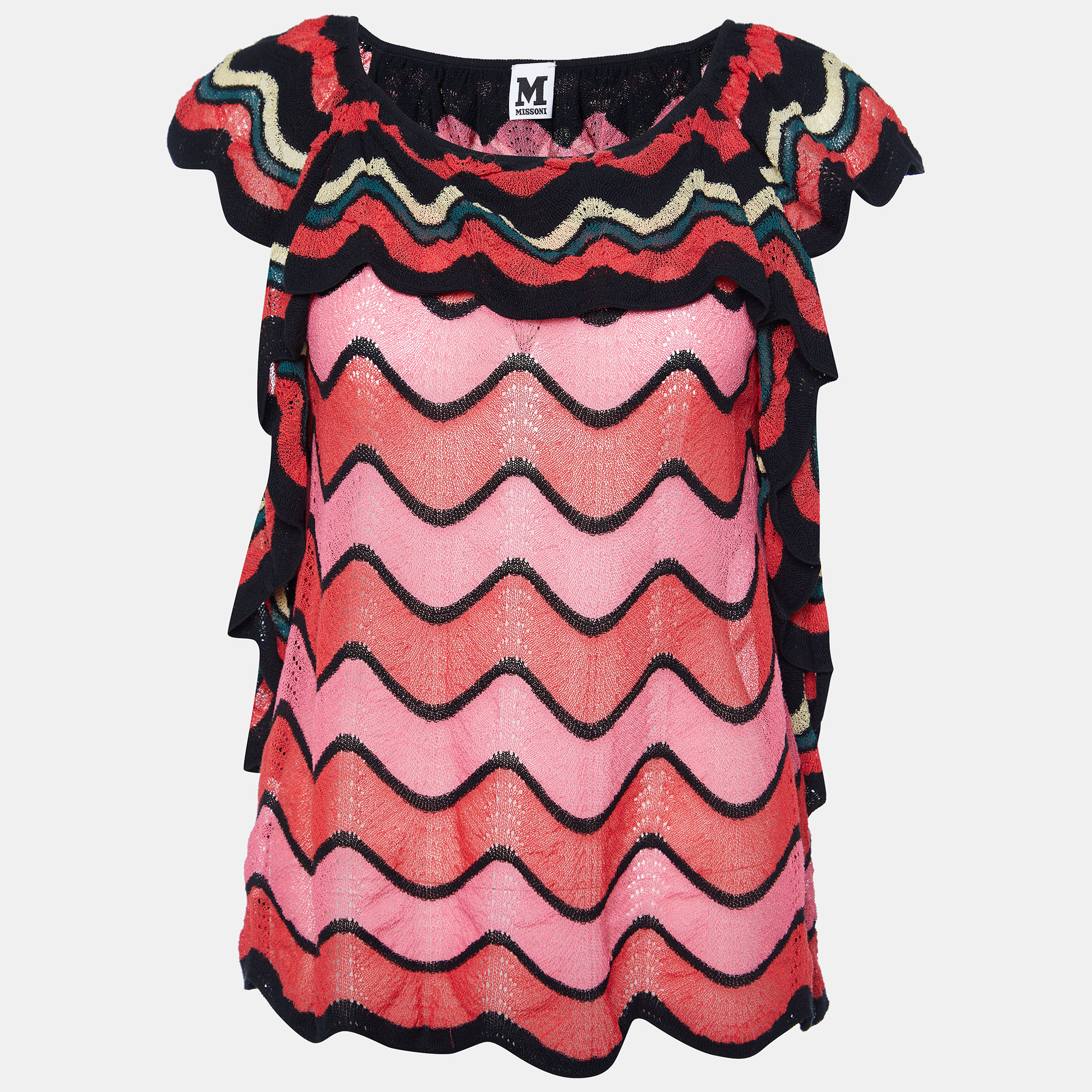 Pre-owned M Missoni Multicolor Patterned Ruffled Knit Top M