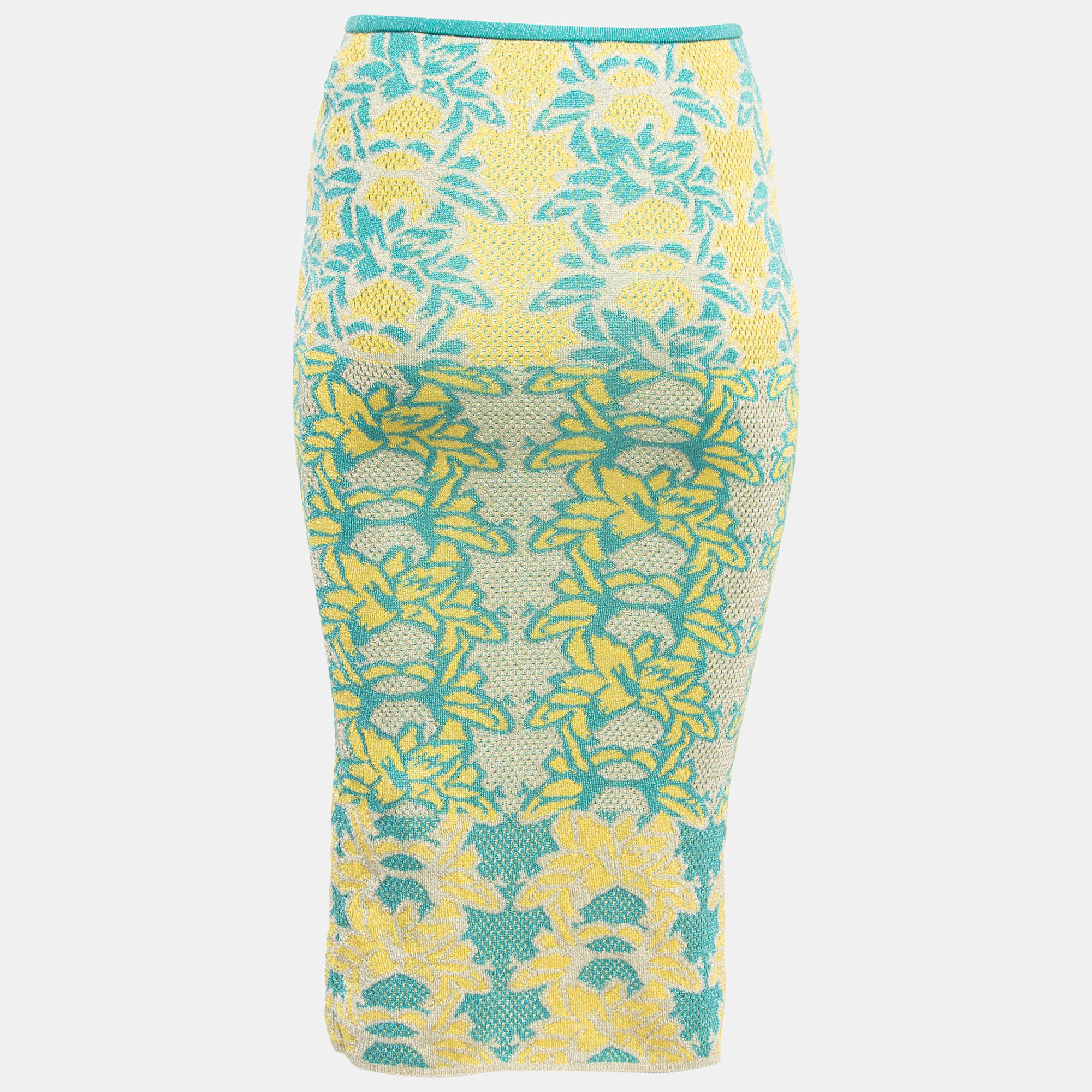 

M Missoni Beige/Teal Patterned Knit Pencil Skirt