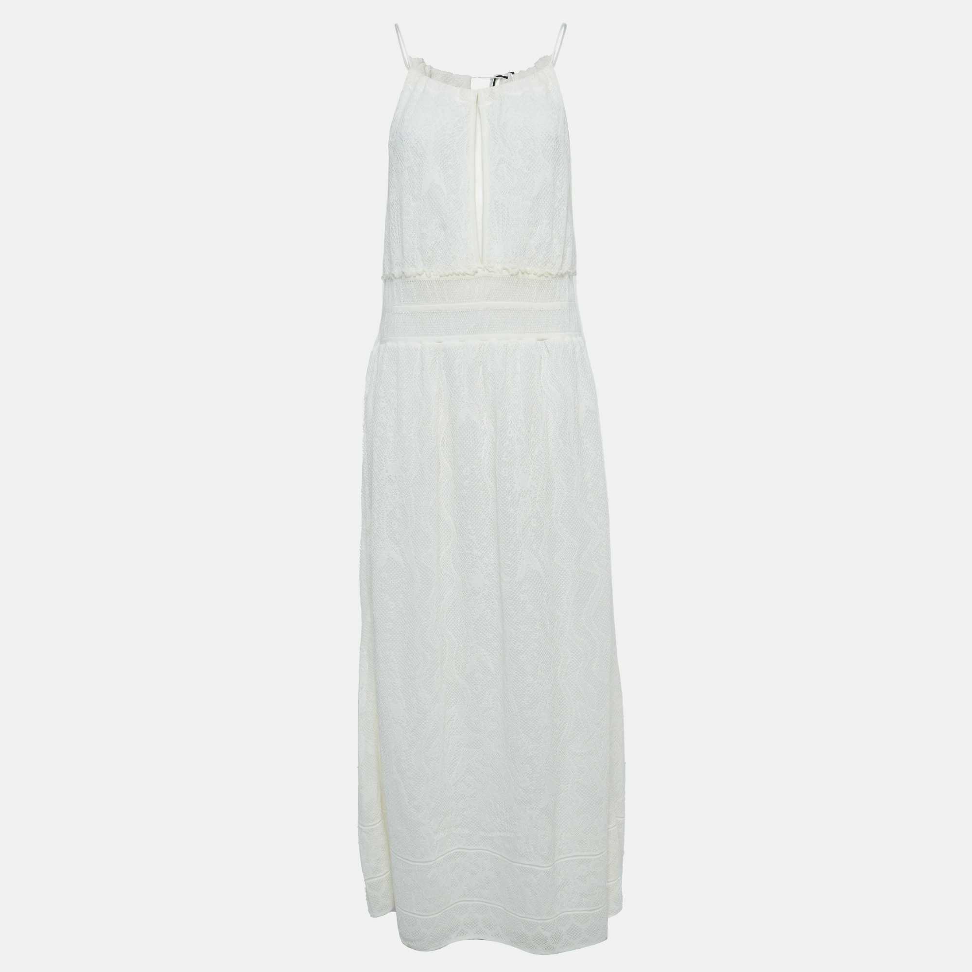 

M Missoni White Lace Knit Halter Neck Grecian Maxi Dress L