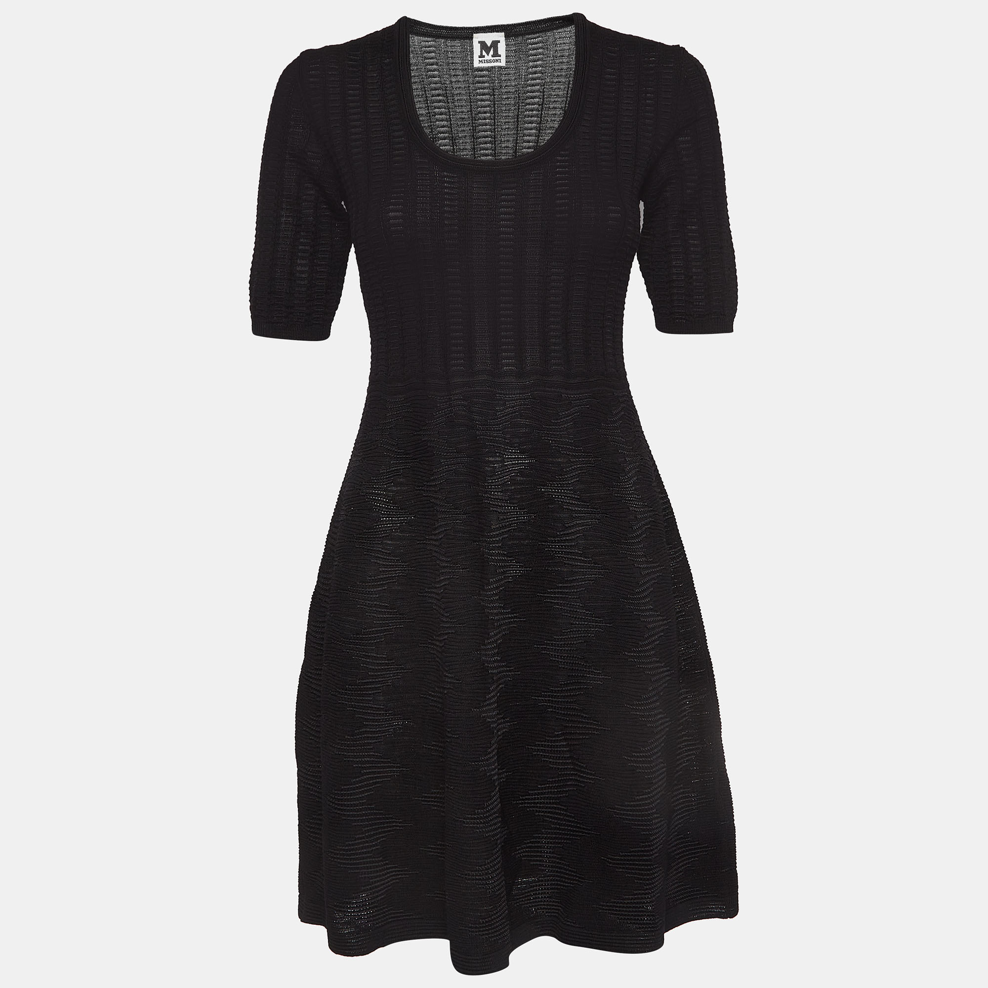 Pre-owned M Missoni Black Knit V-neck Flared Mini Dress M