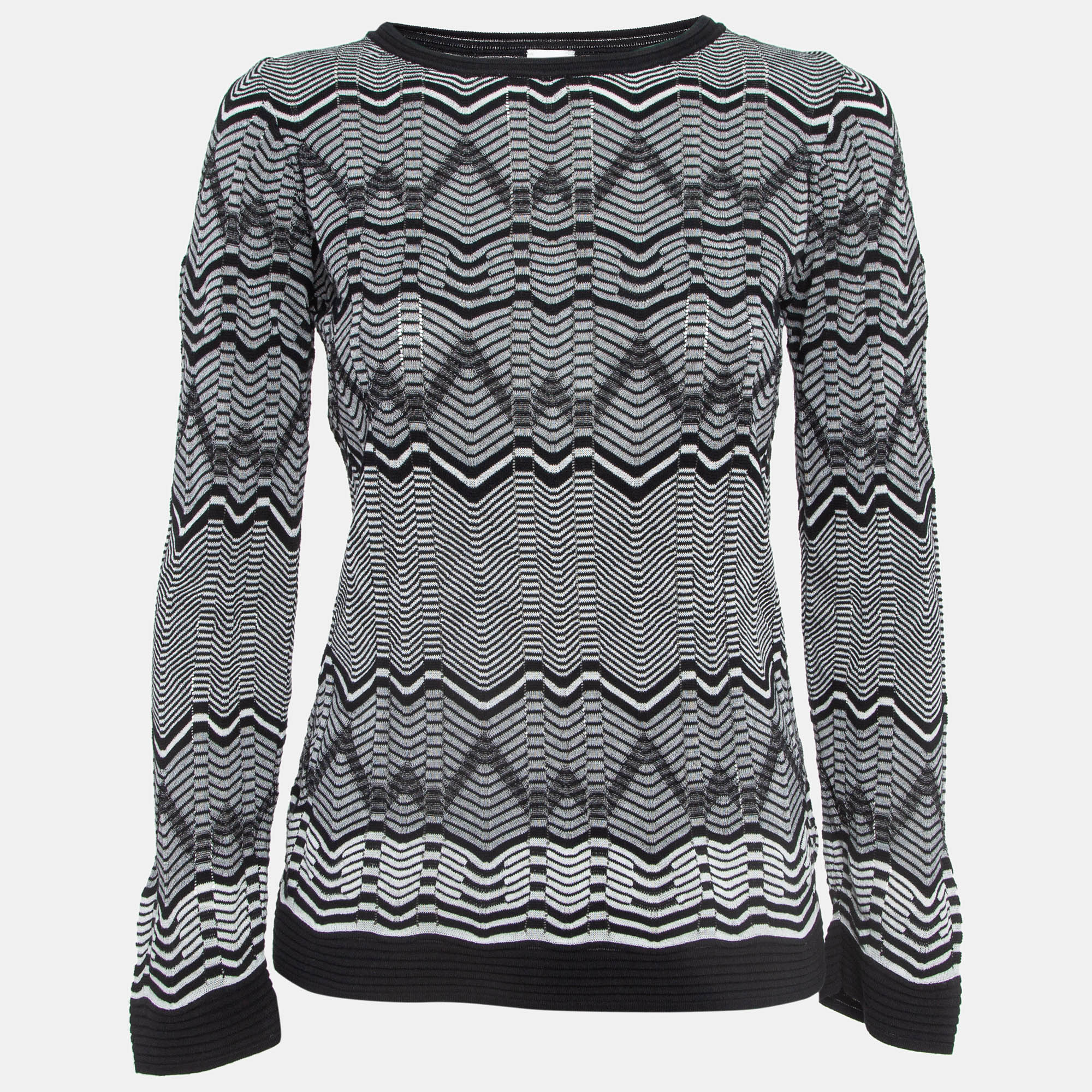 

M Missoni Monochrome Chevron Pattern Crew Neck Sweatshirt, Black