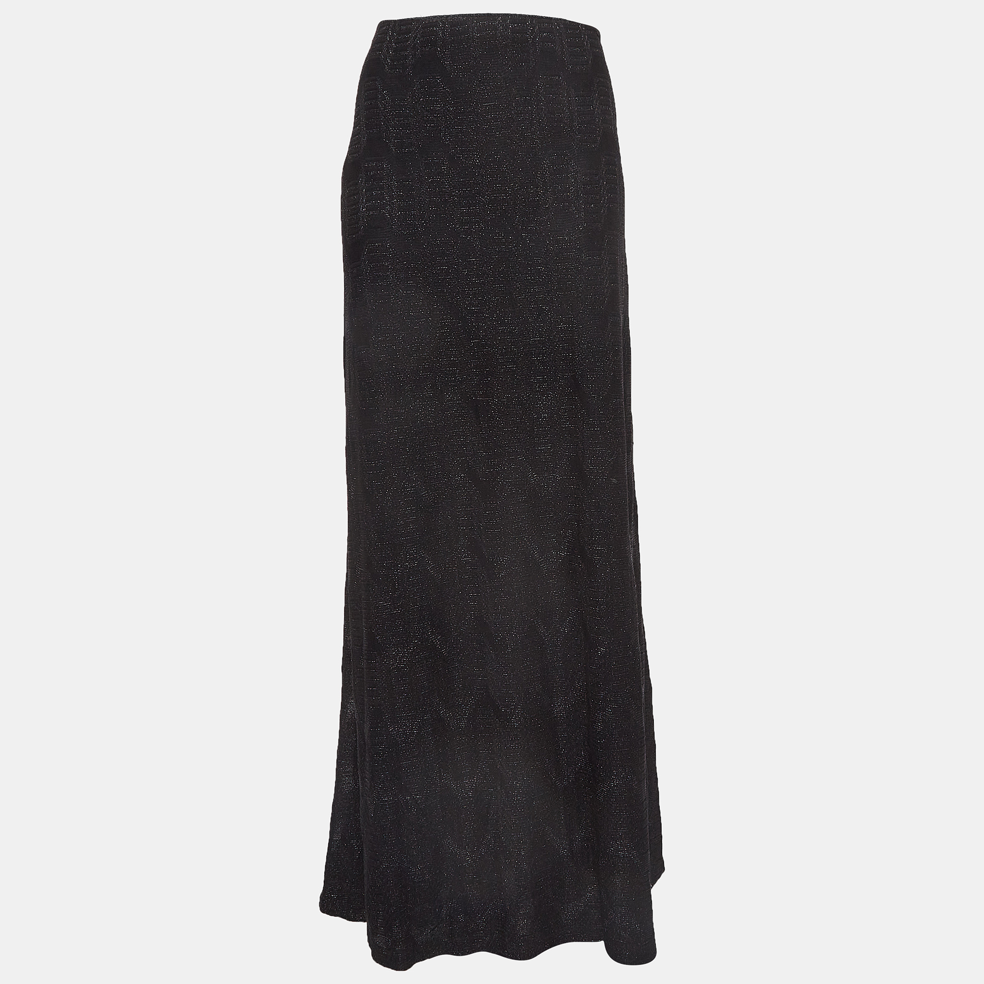 

M Missoni Black Patterned Lurex Knit Maxi Skirt L