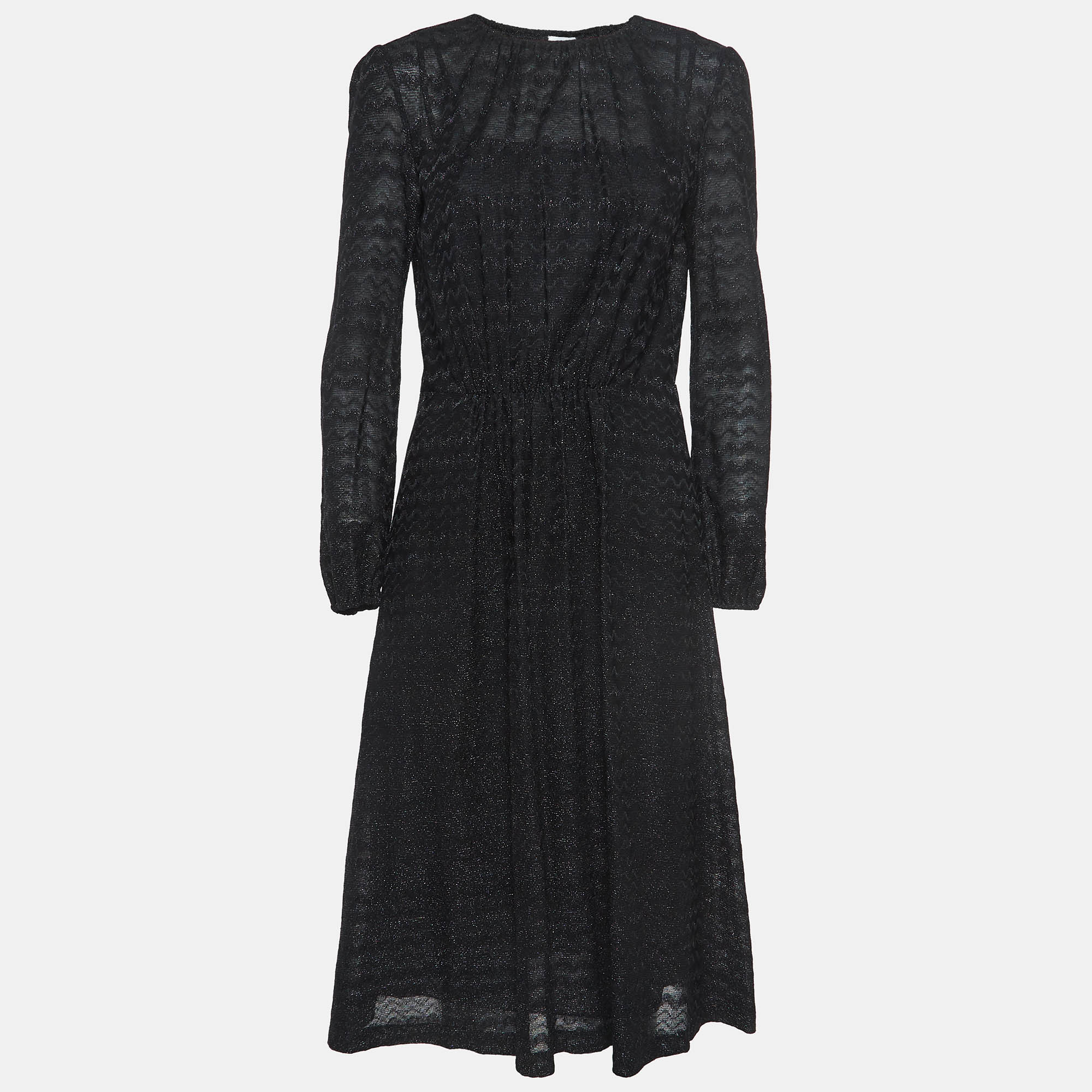 Pre-owned M Missoni Lurex Knit Elastic Waist Detail Midi Dress S In Black
