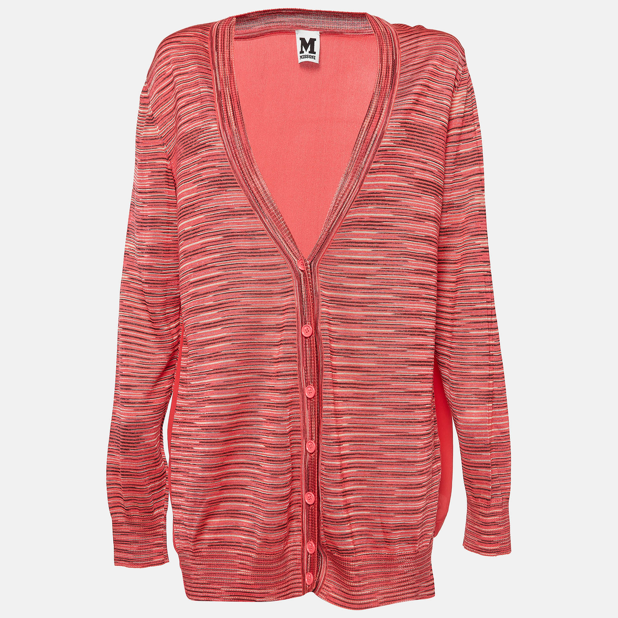 

M Missoni Pink Patterned Knit Button Front Cardigan M