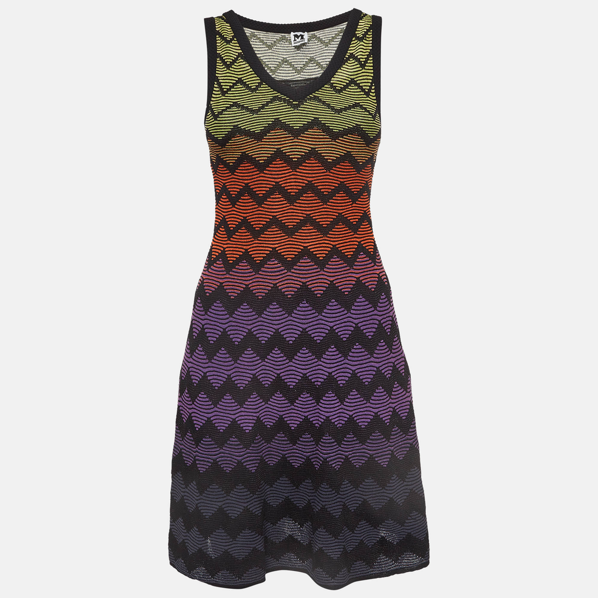 Pre-owned M Missoni Multicolor Zig-zag Patterned Knit Dress S