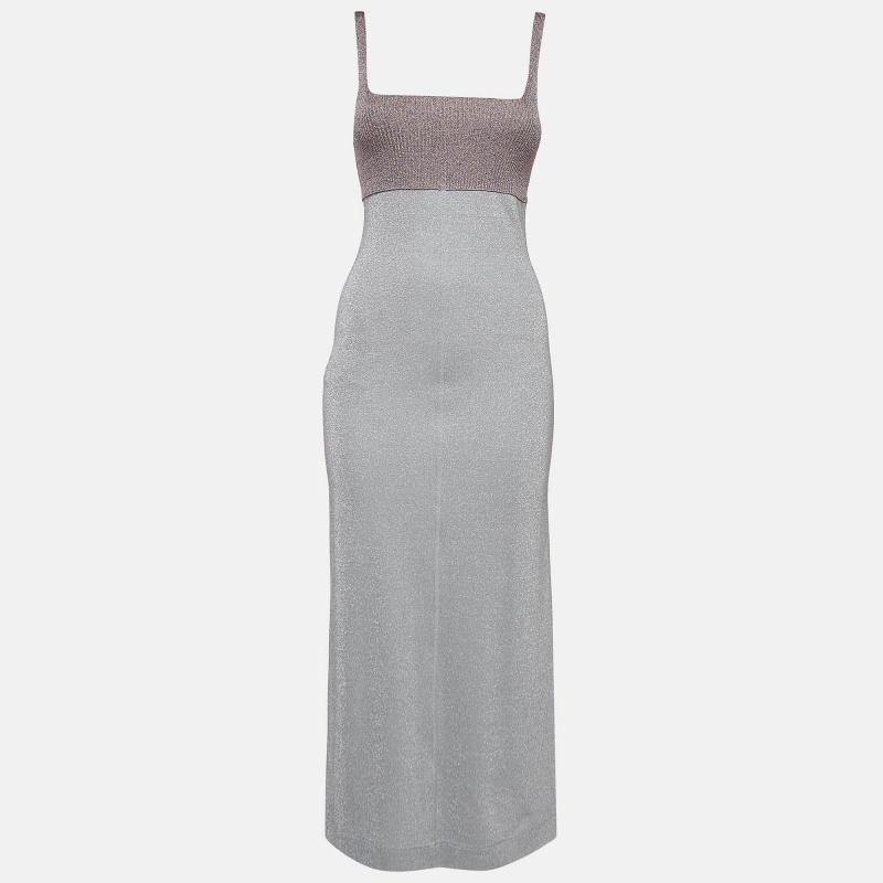 

M Missoni Grey Lurex Knit Shoulder Strap Midi Dress S