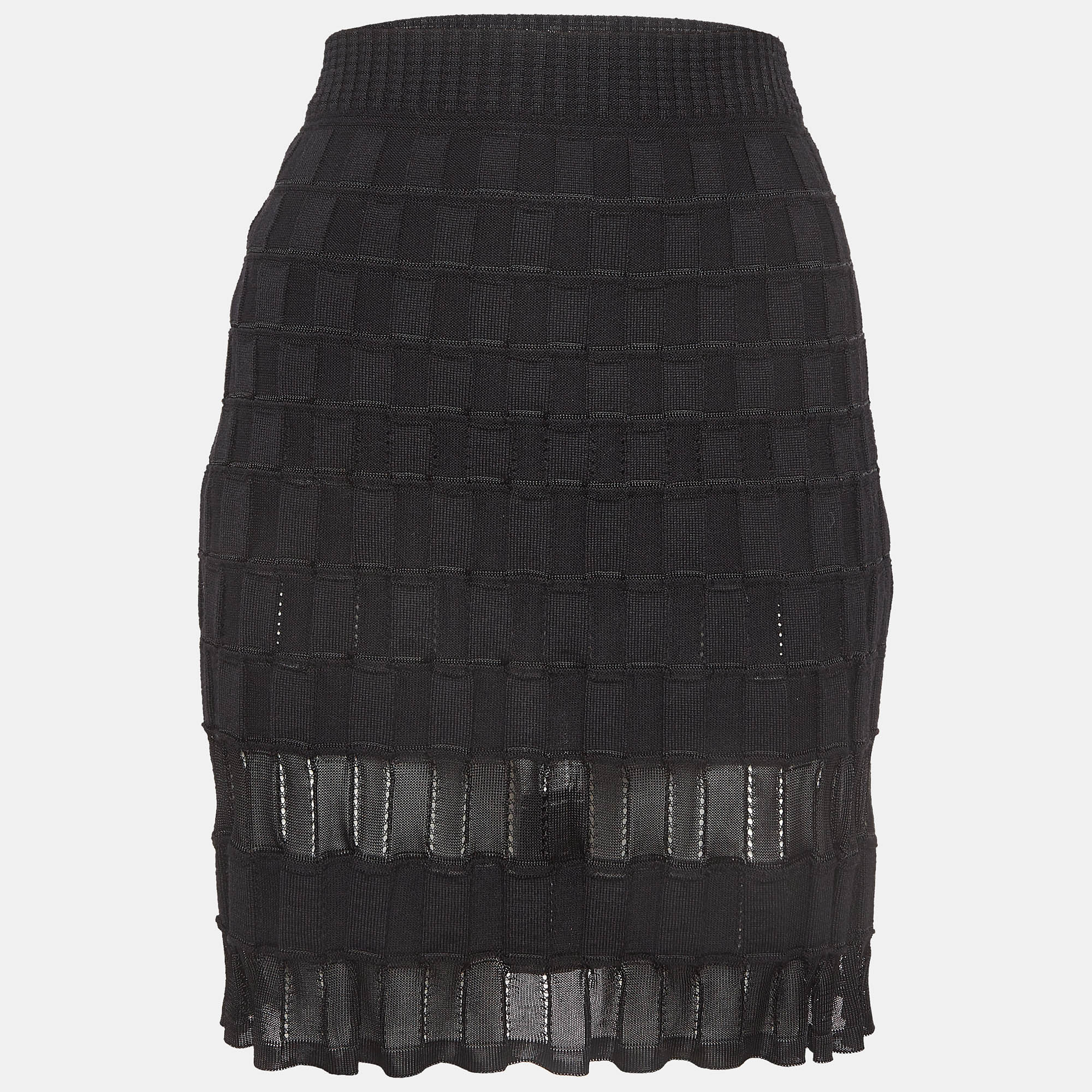 

M Missoni Black Patterned Knit Knee Length Skirt M