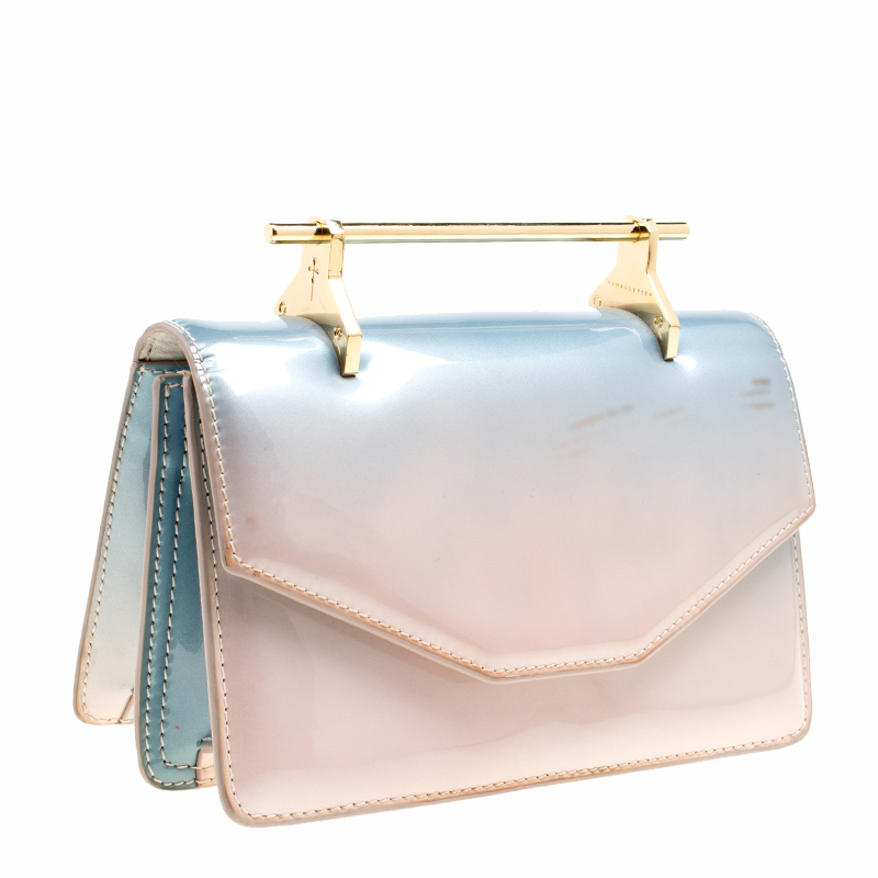 Pre-owned M2malletier Blue/peach Ombre Patent Leather Indre Shoulder Bag