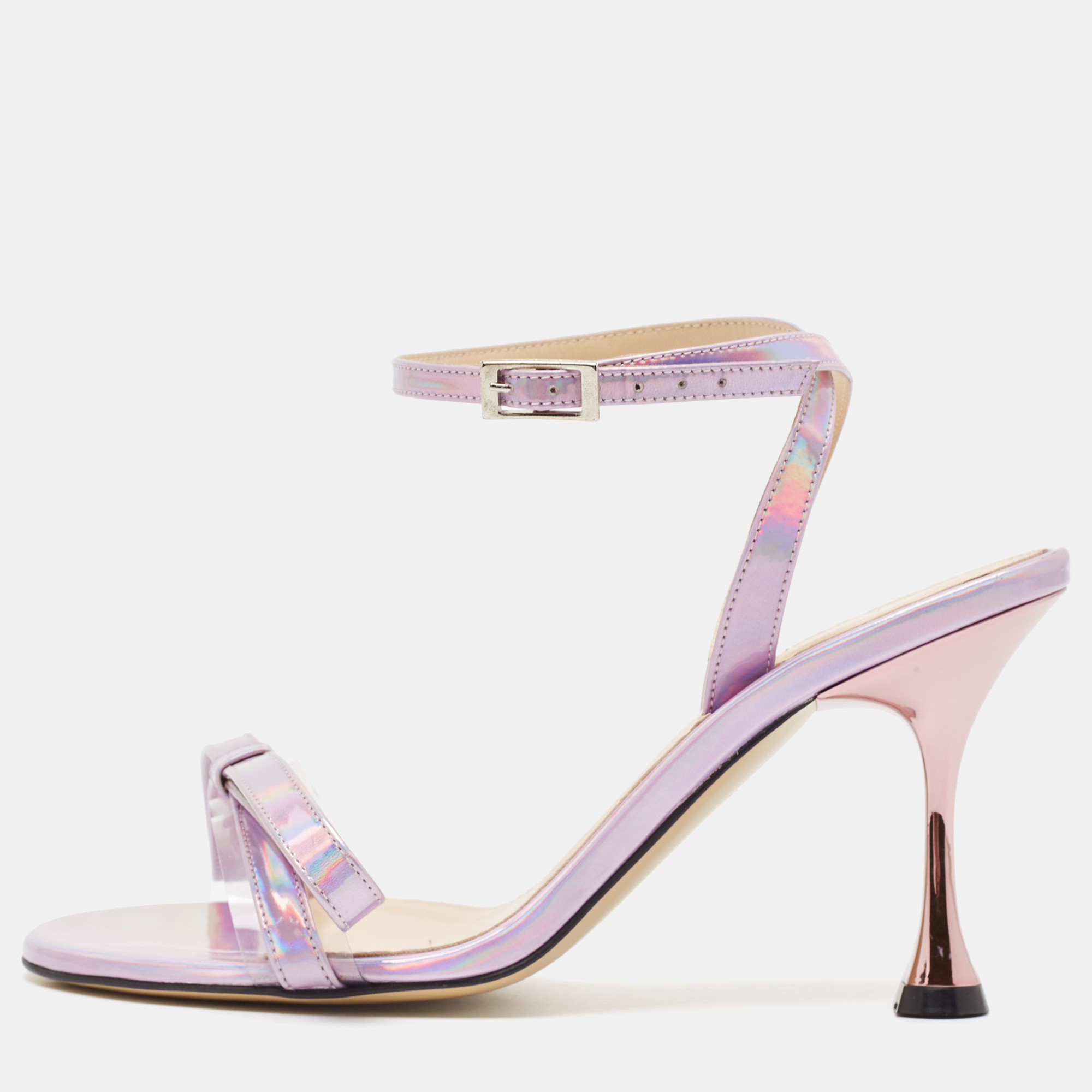 

Mach & Mach Purple Iridescent Leather French Bow Sandals Size