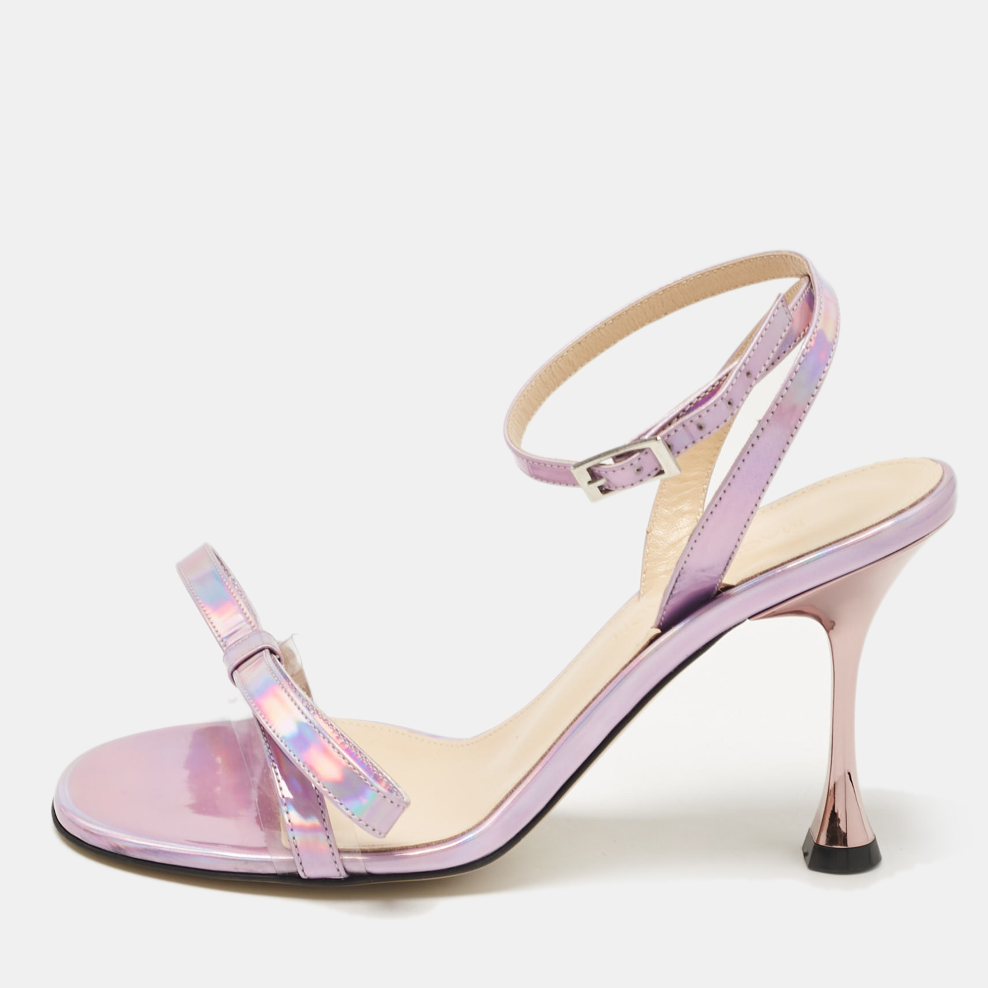 

Mach & Mach Purple Iridescent Leather French Bow Sandals Size