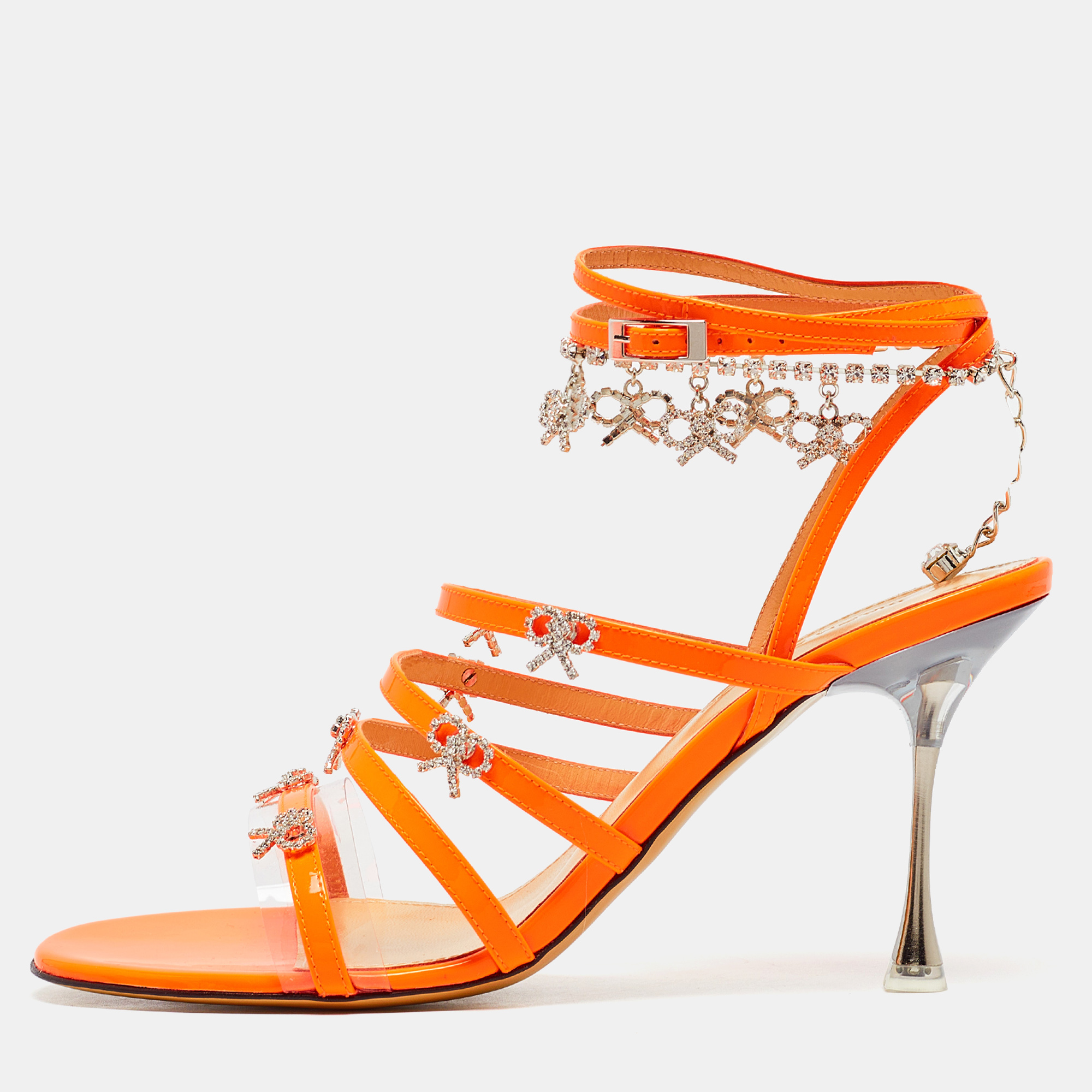 

Mach & Mach Orange Patent Leather Ankle Strap Sandals Size