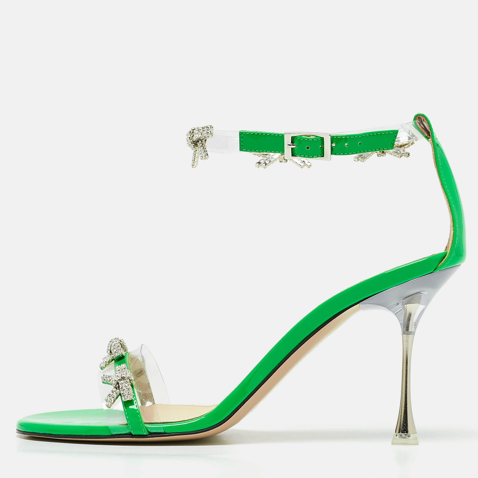 

Mach & Mach Green Patent Leather and PVC Floating Crystal Bow Sandals Size