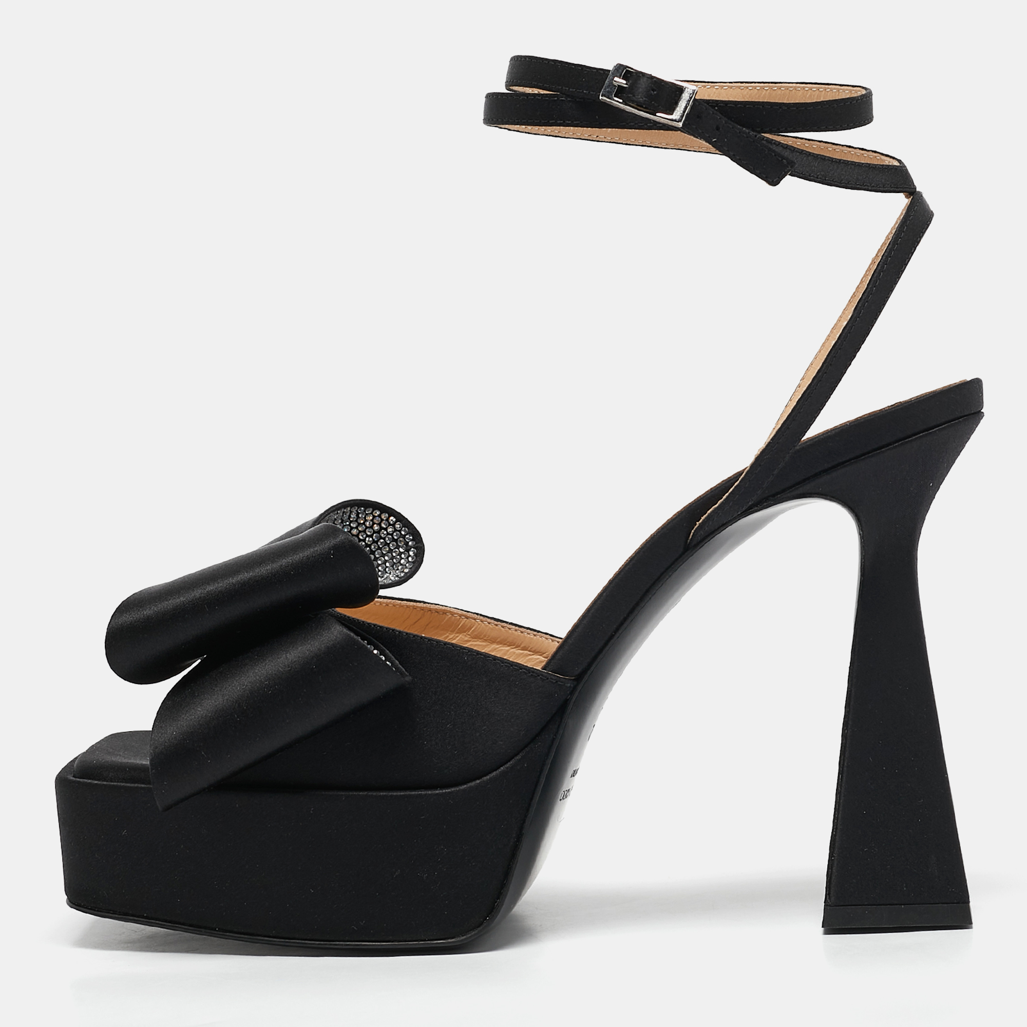 

Mach & Mach Black Satin Le Cadeau Platform Sandals Size