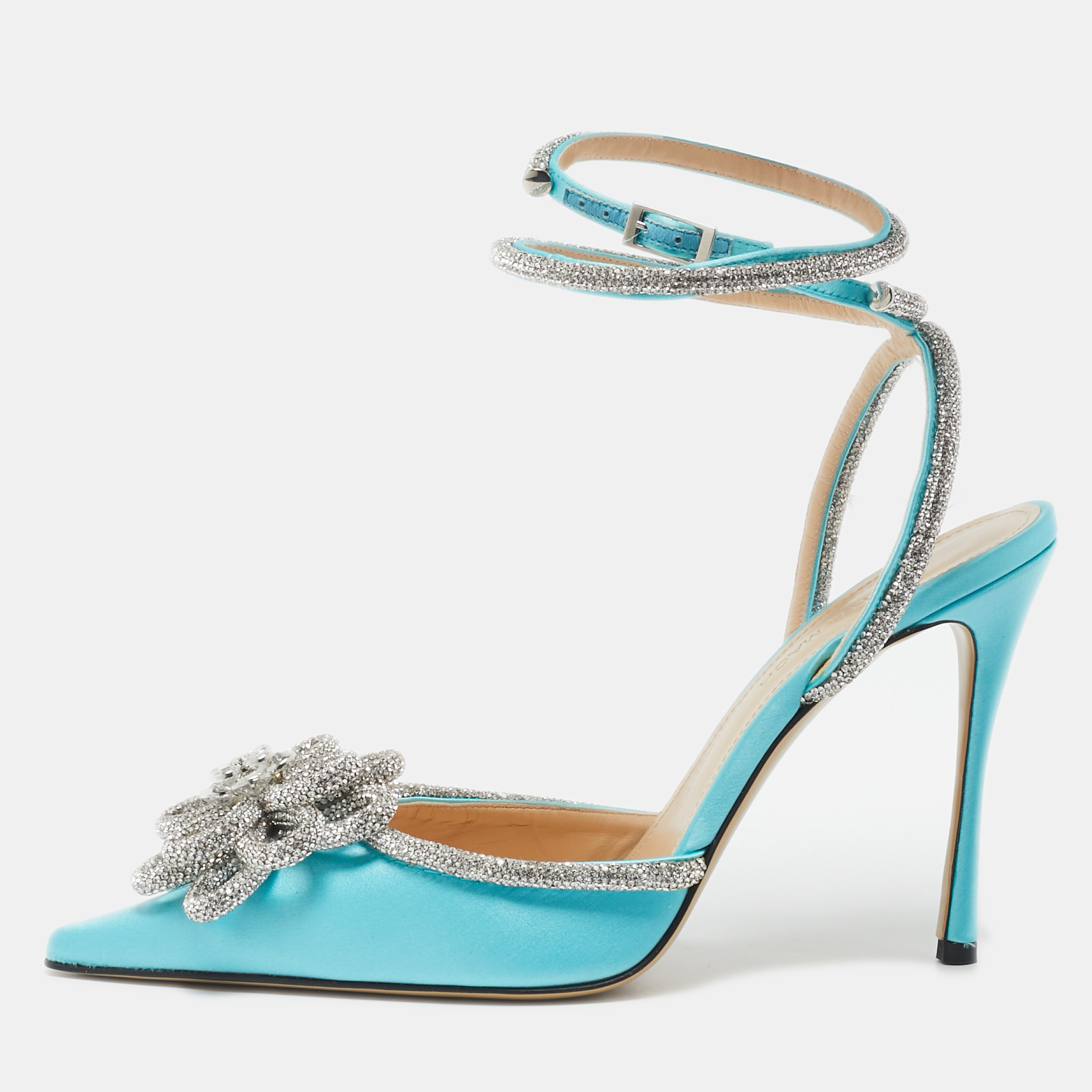 

Mach & Mach Blue Satin Crystal Flower Pumps Size