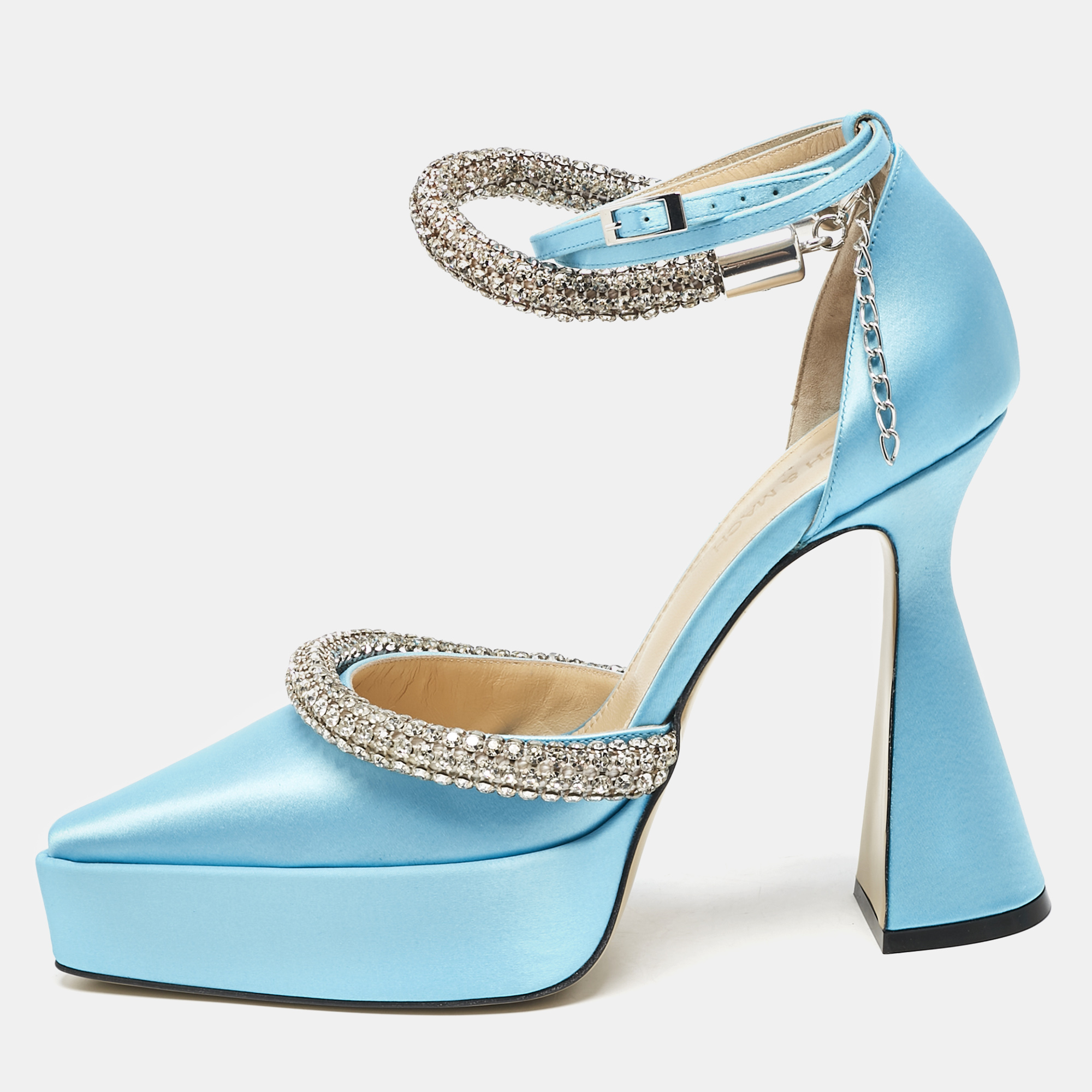 

Mach & Mach Blue Satin Crystal Embellished Kimberly Platform Pumps Size