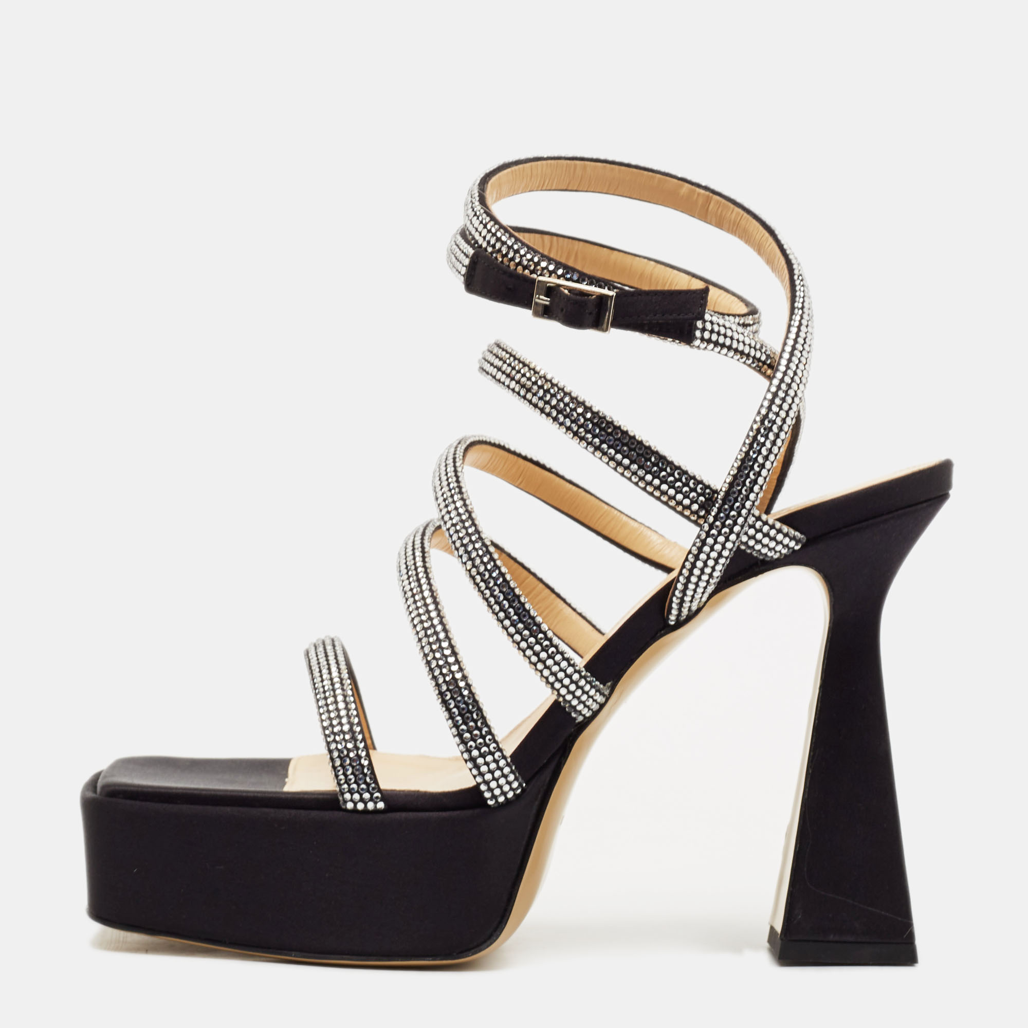 

Mach & Mach Black Satin Sydney Platform Sandals Size