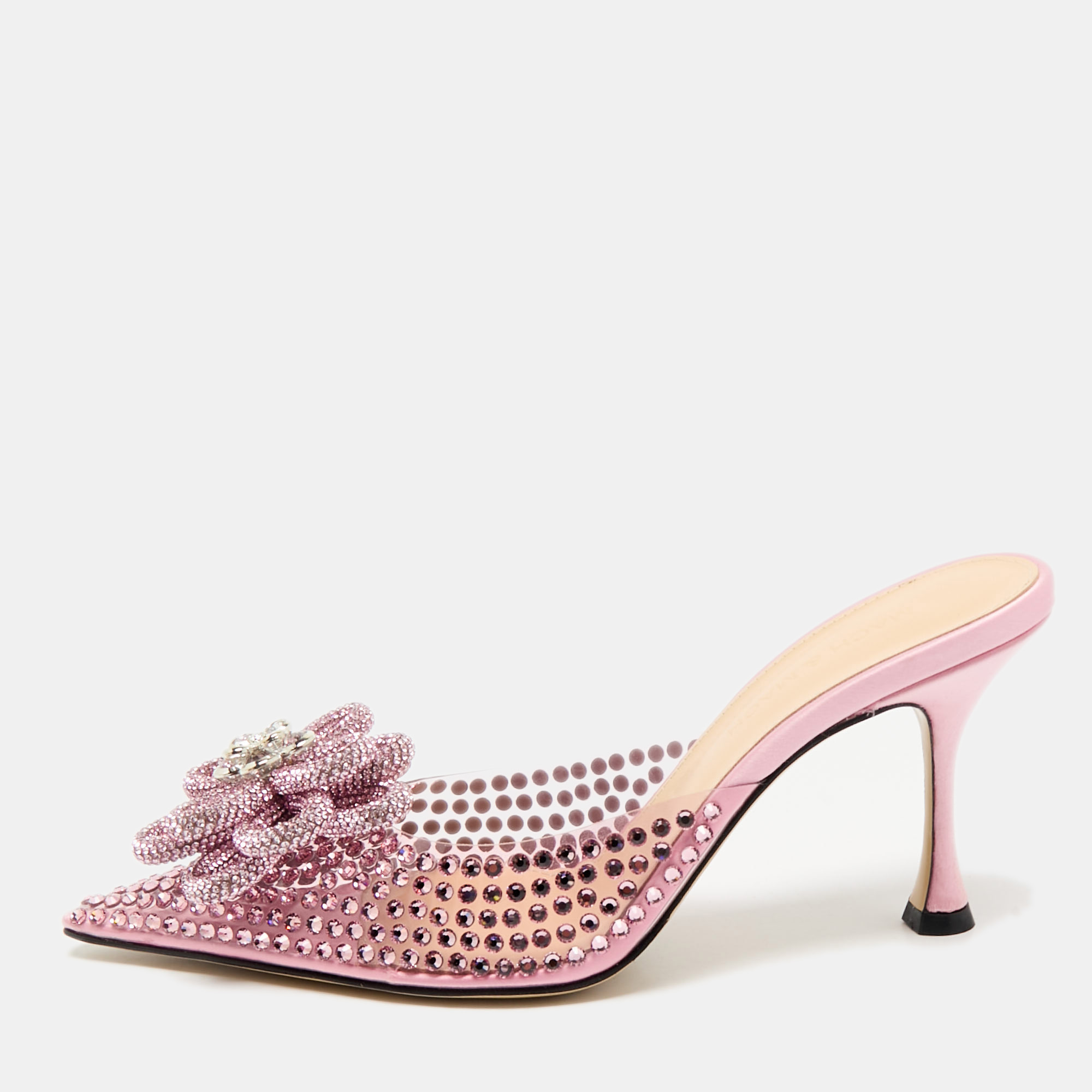 

Mach & Mach Pink PVC and Satin Carrie Rose Crystals Heel Mules Size