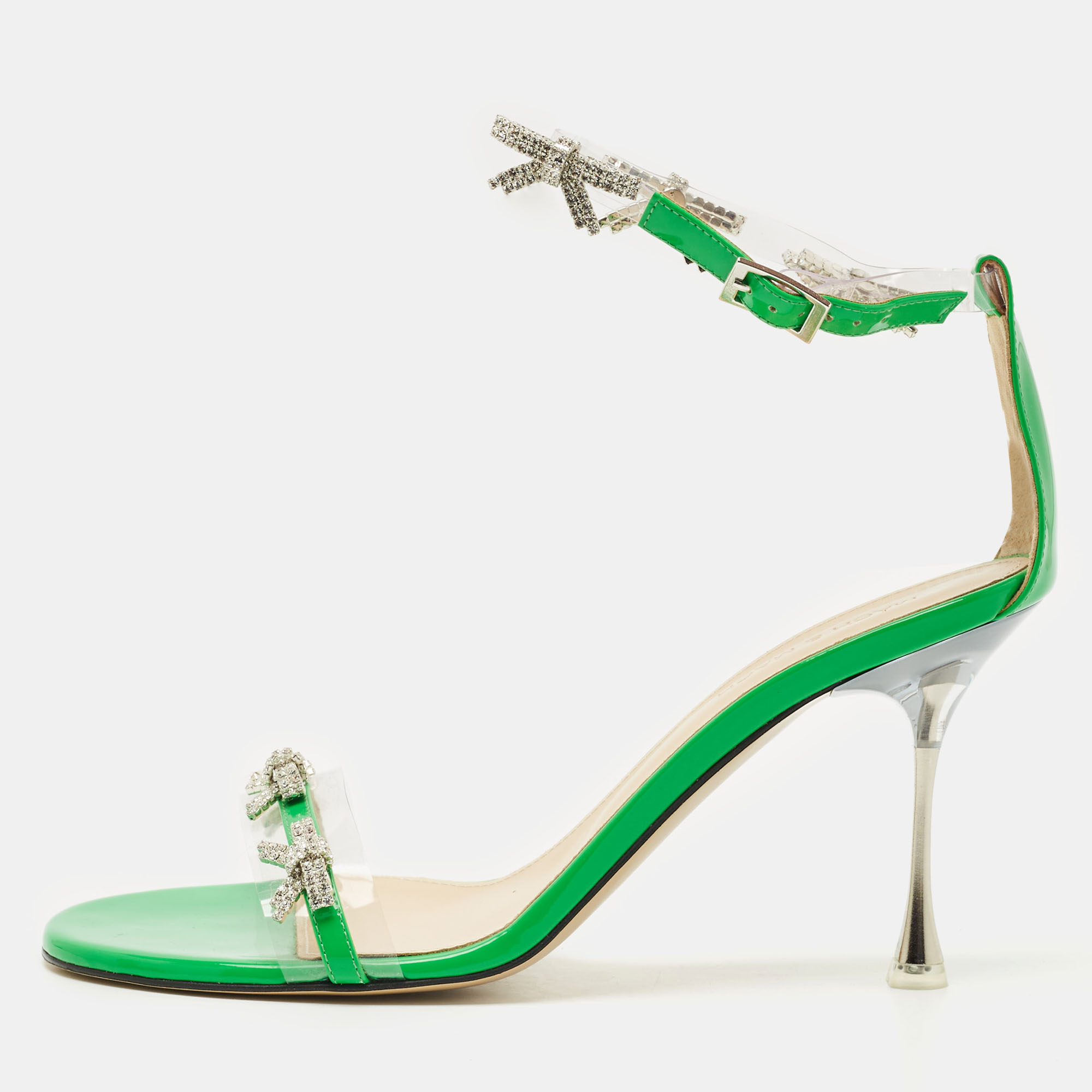 

Mach & Mach Green Patent Leather and PVC Floating Crystal Bow Sandals Size