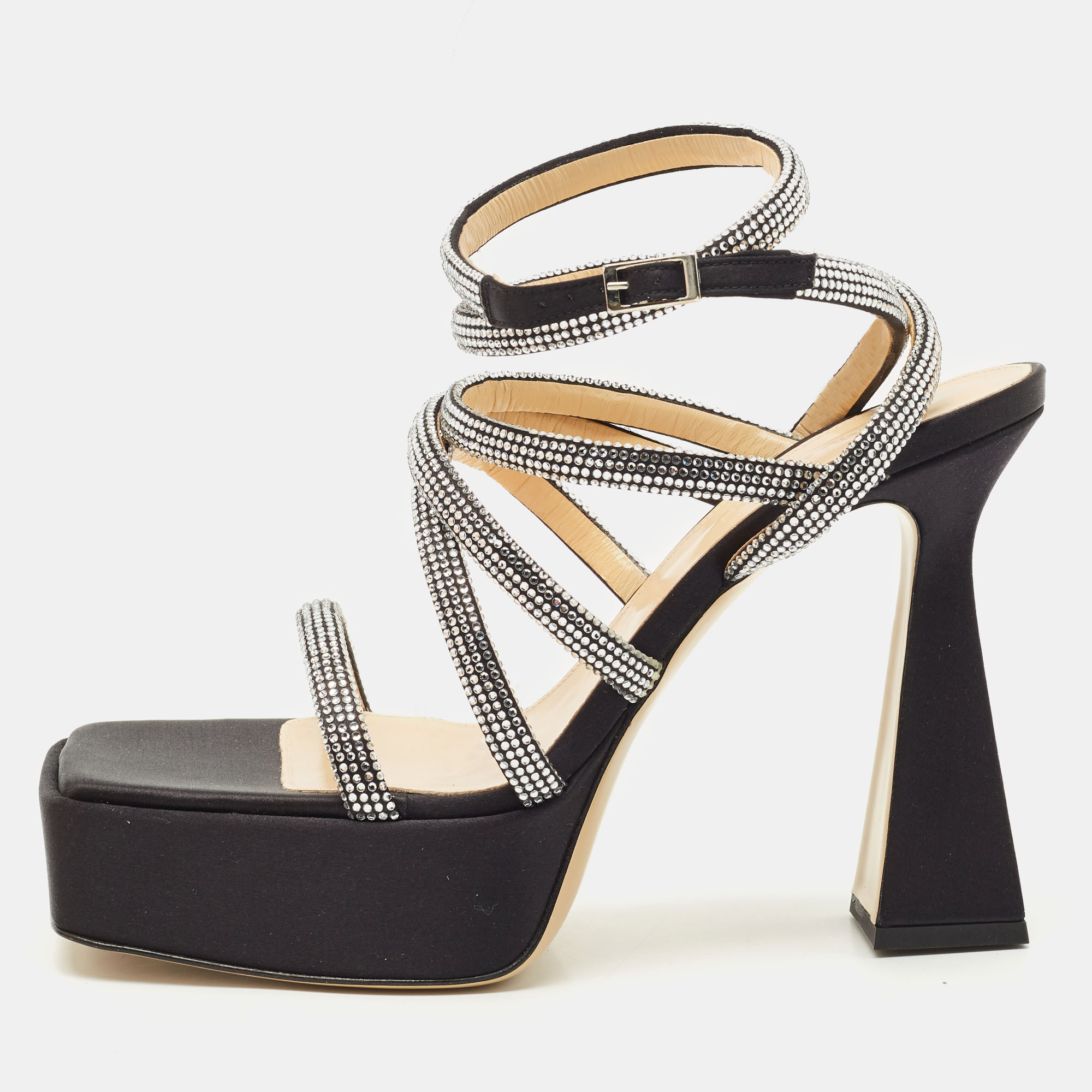 

Mach & Mach Black Satin Sydney Platform Sandals Size