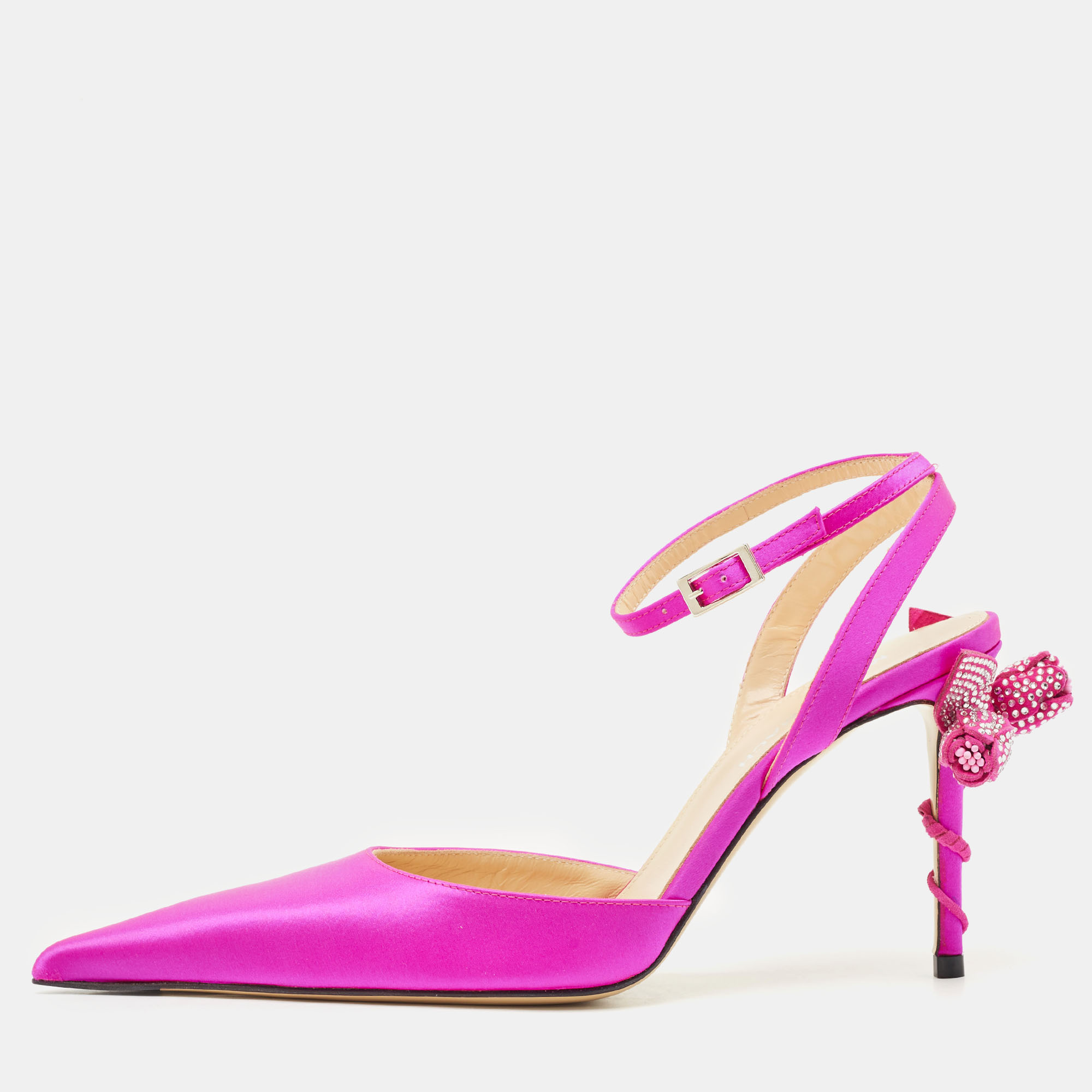 

Mach & Mach Fuchsia Satin Wonder Tulip Ankle Strap Pumps Size, Pink