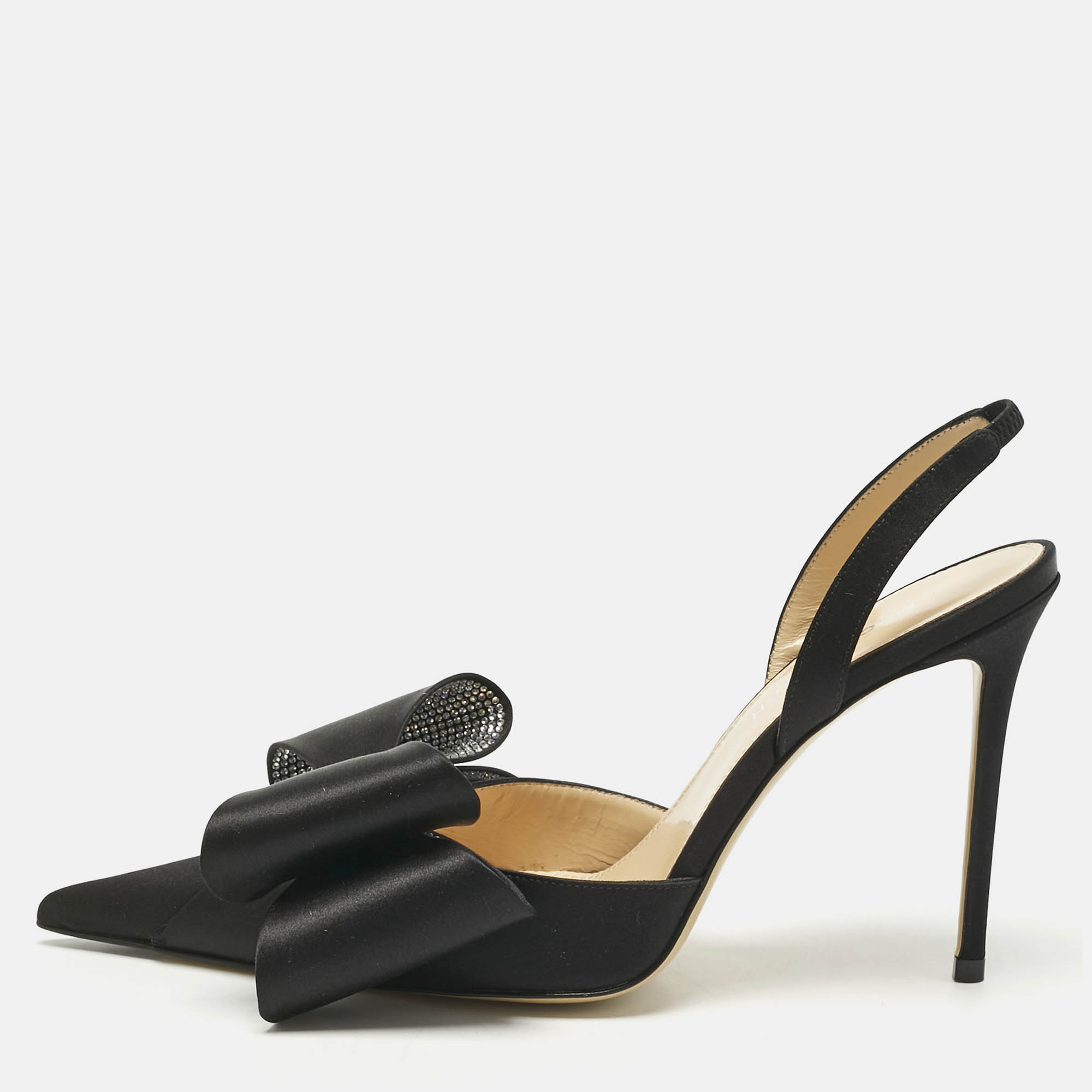 

Mach & Mach Black Satin Le Cadeau Slingback Pumps Size